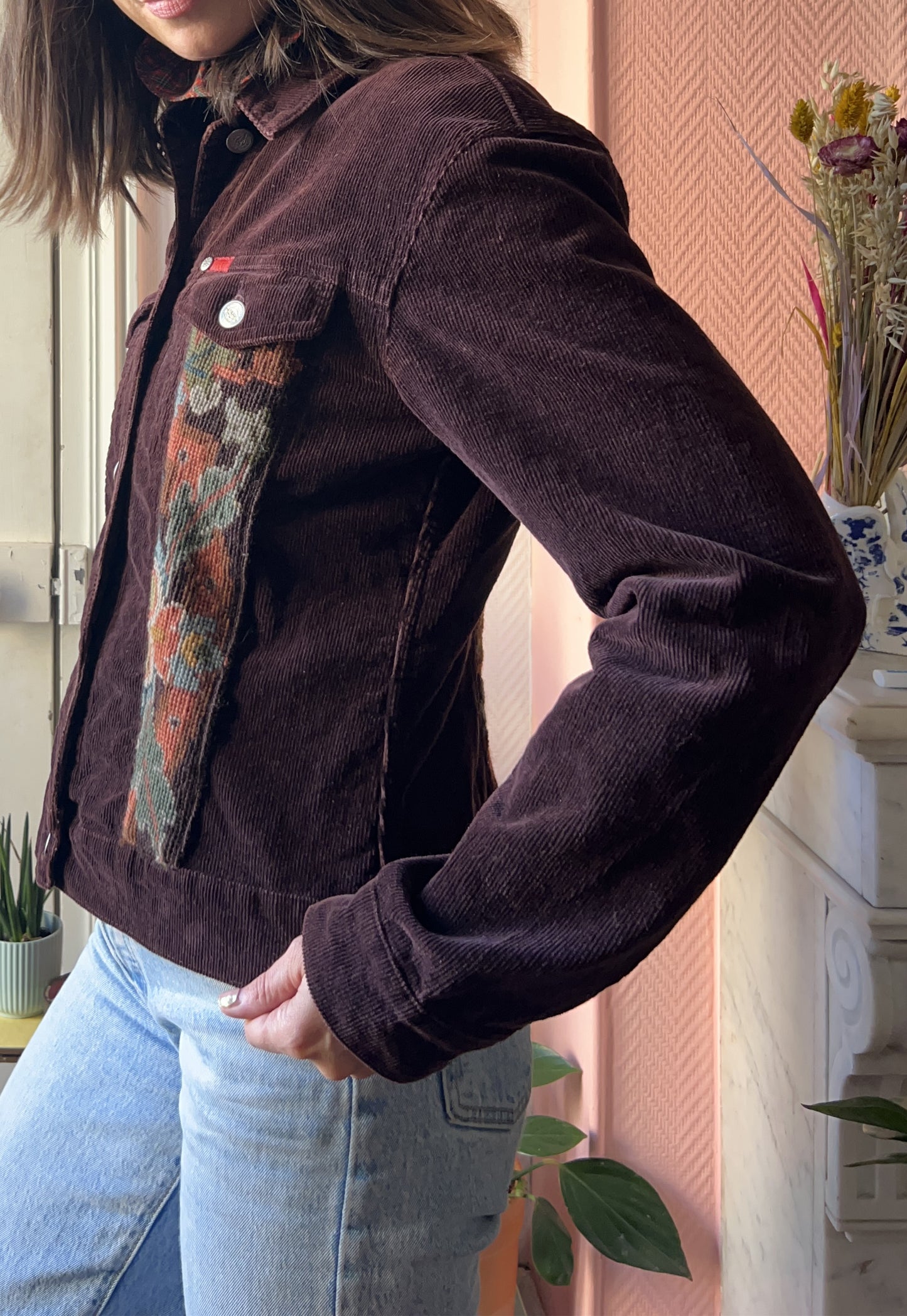 Upcycled jacket Flowers (S/M)