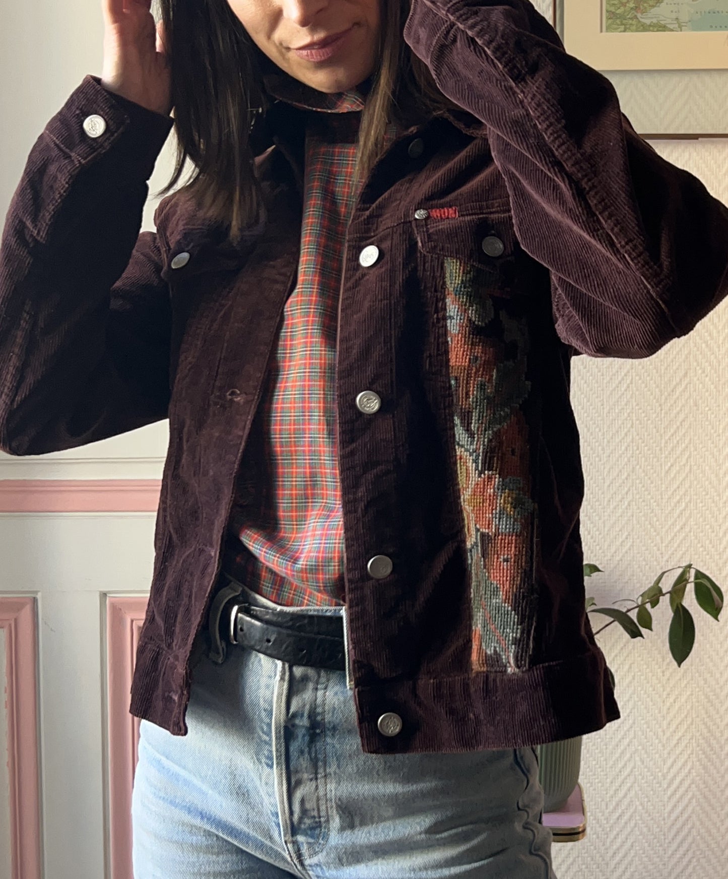 Upcycled jacket Flowers (S/M)