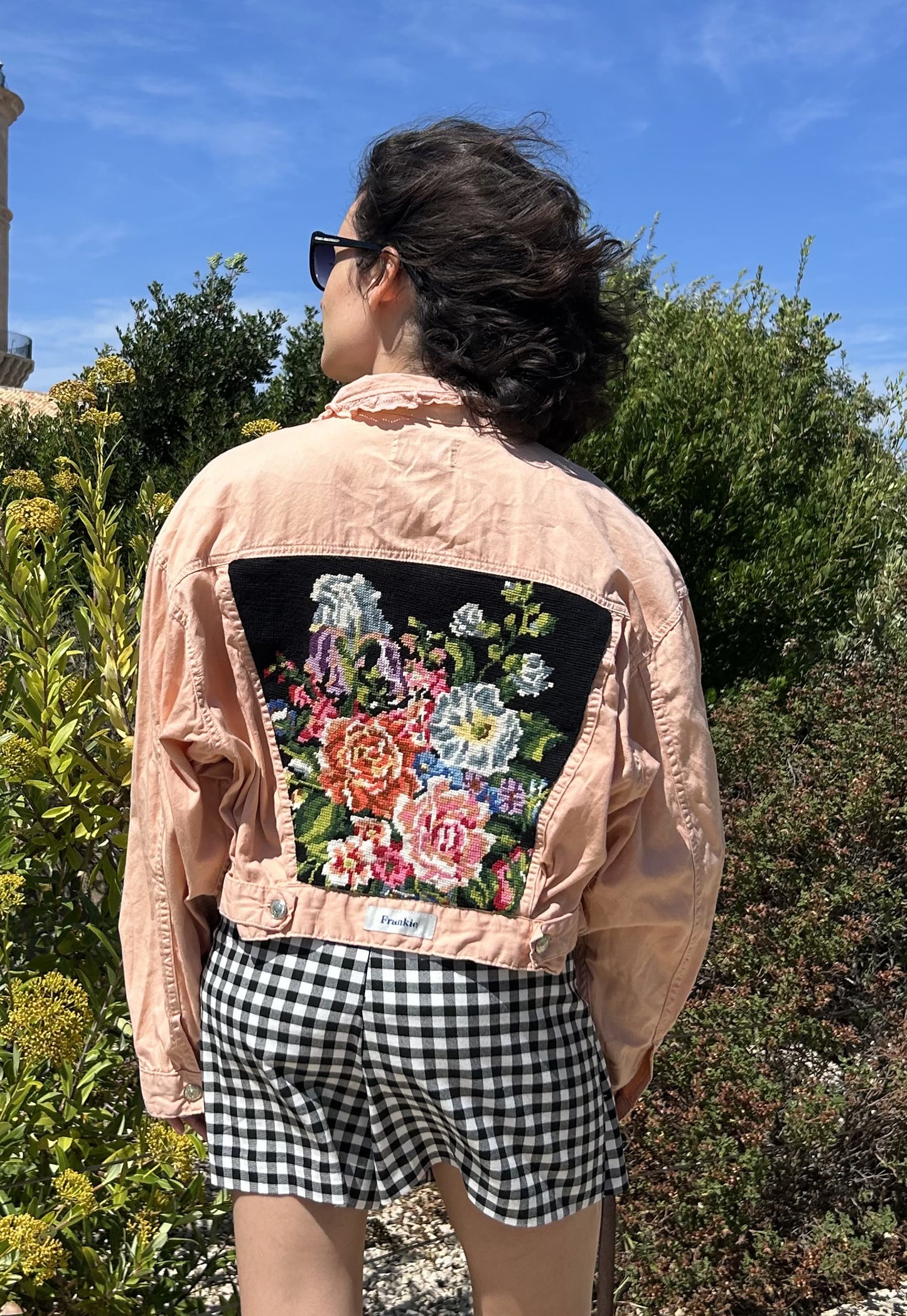 Upcycled jacket pastel bouquet (S)