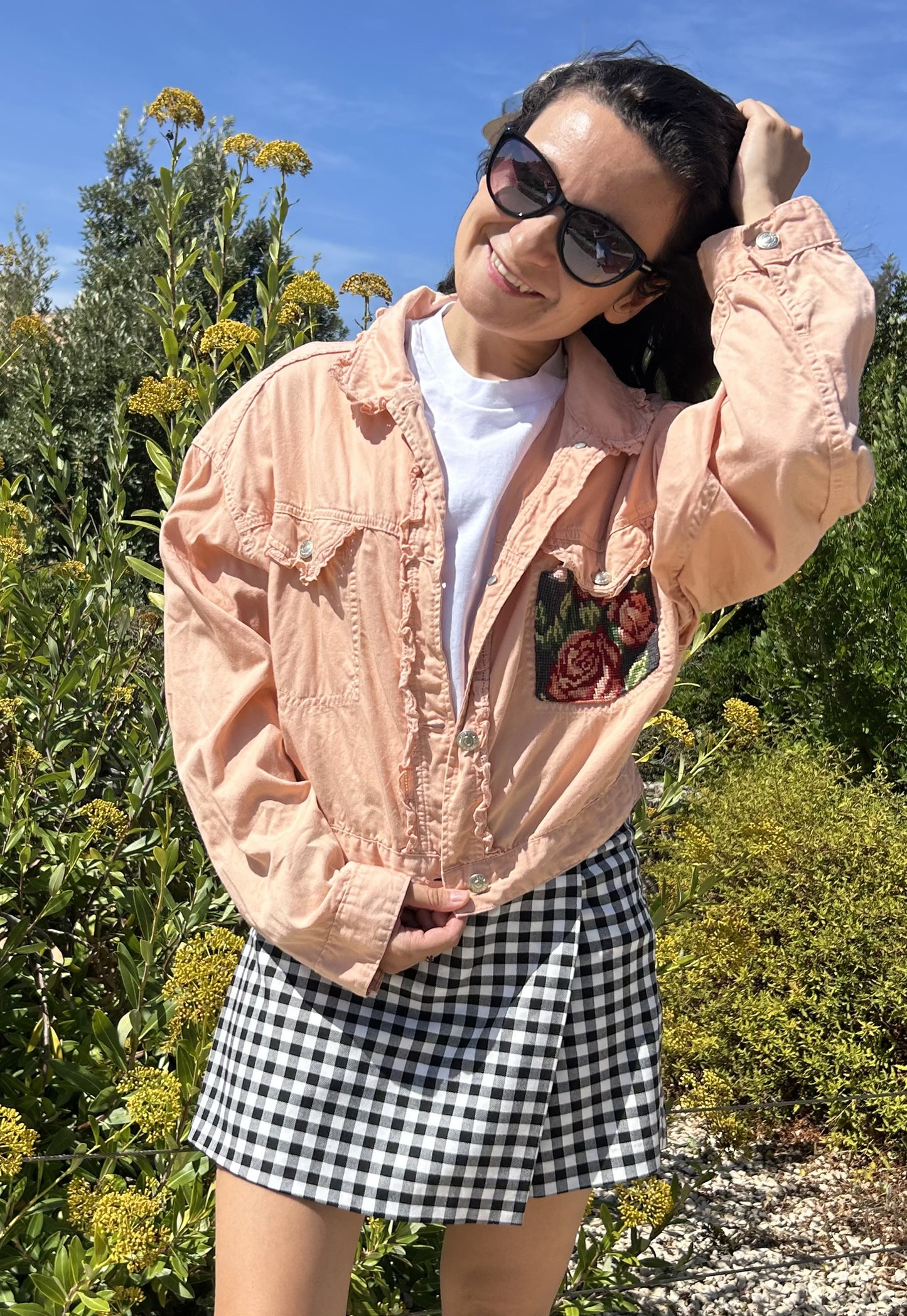 Upcycled jacket pastel bouquet (S)