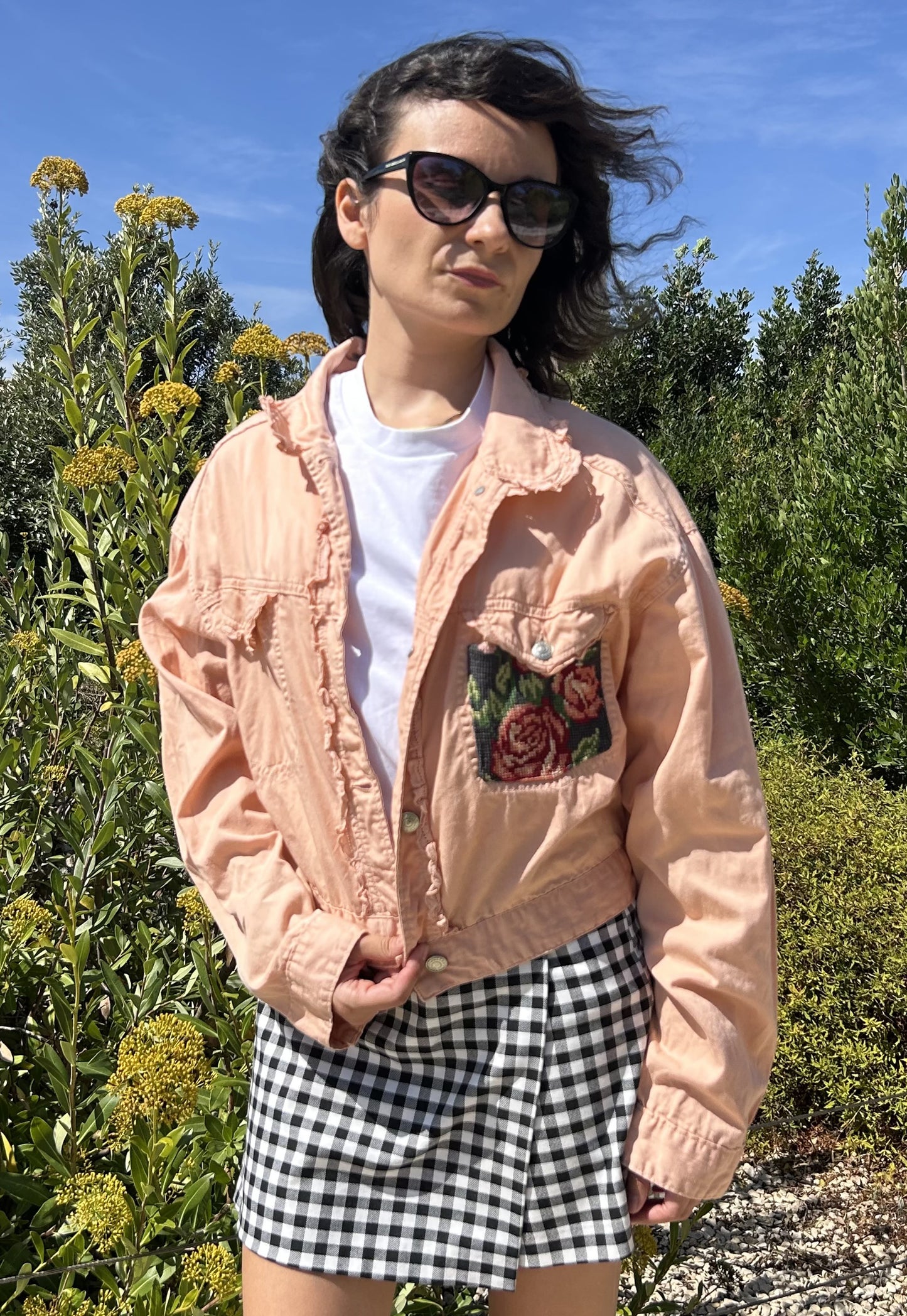 Upcycled jacket pastel bouquet (S)