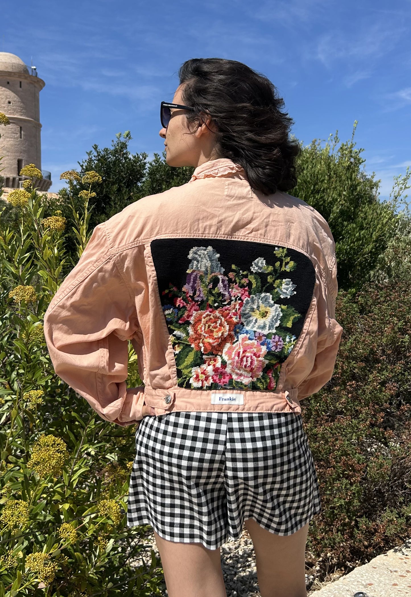 Upcycled jacket pastel bouquet (S)