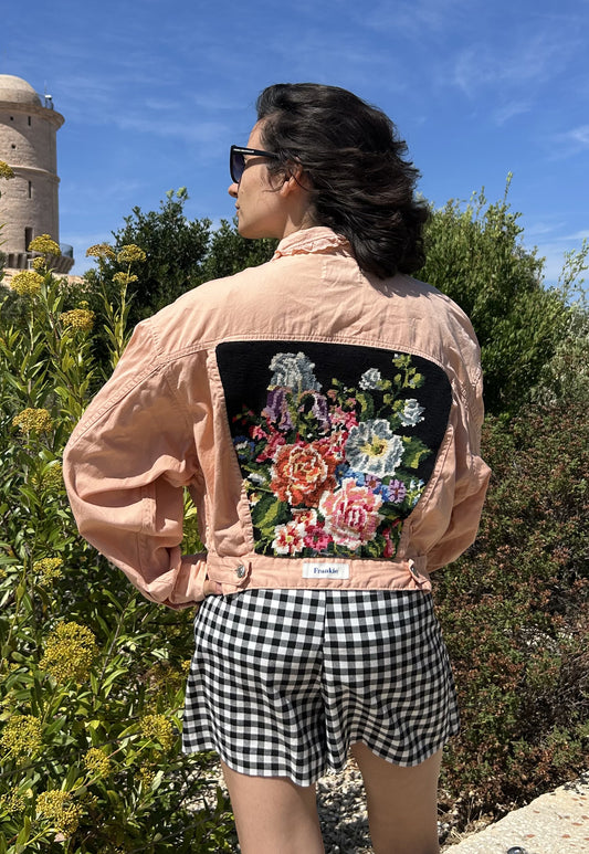 Upcycled jacket pastel bouquet (S)