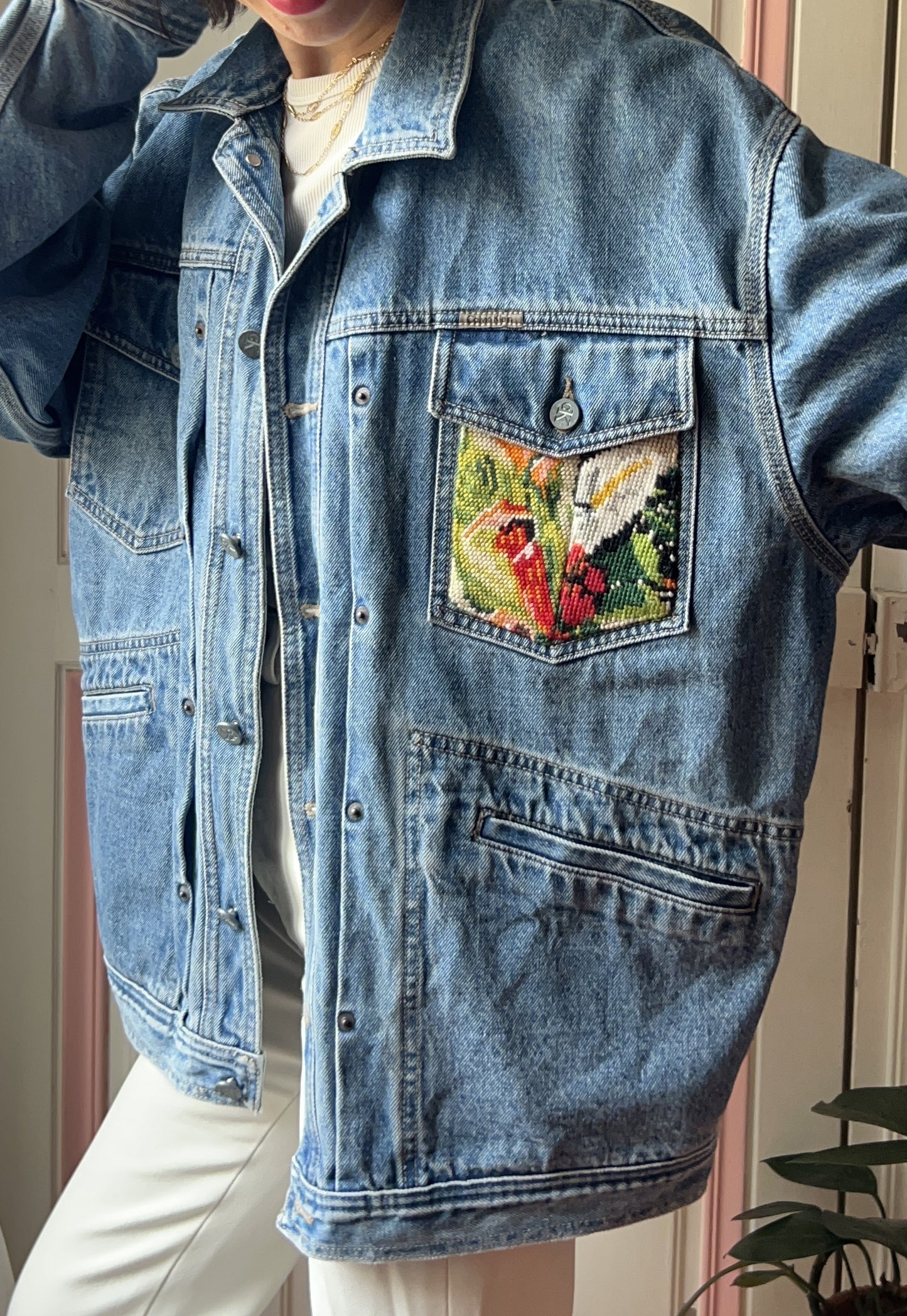 Upcycled jacket Fleurs des champs  (L/XL)