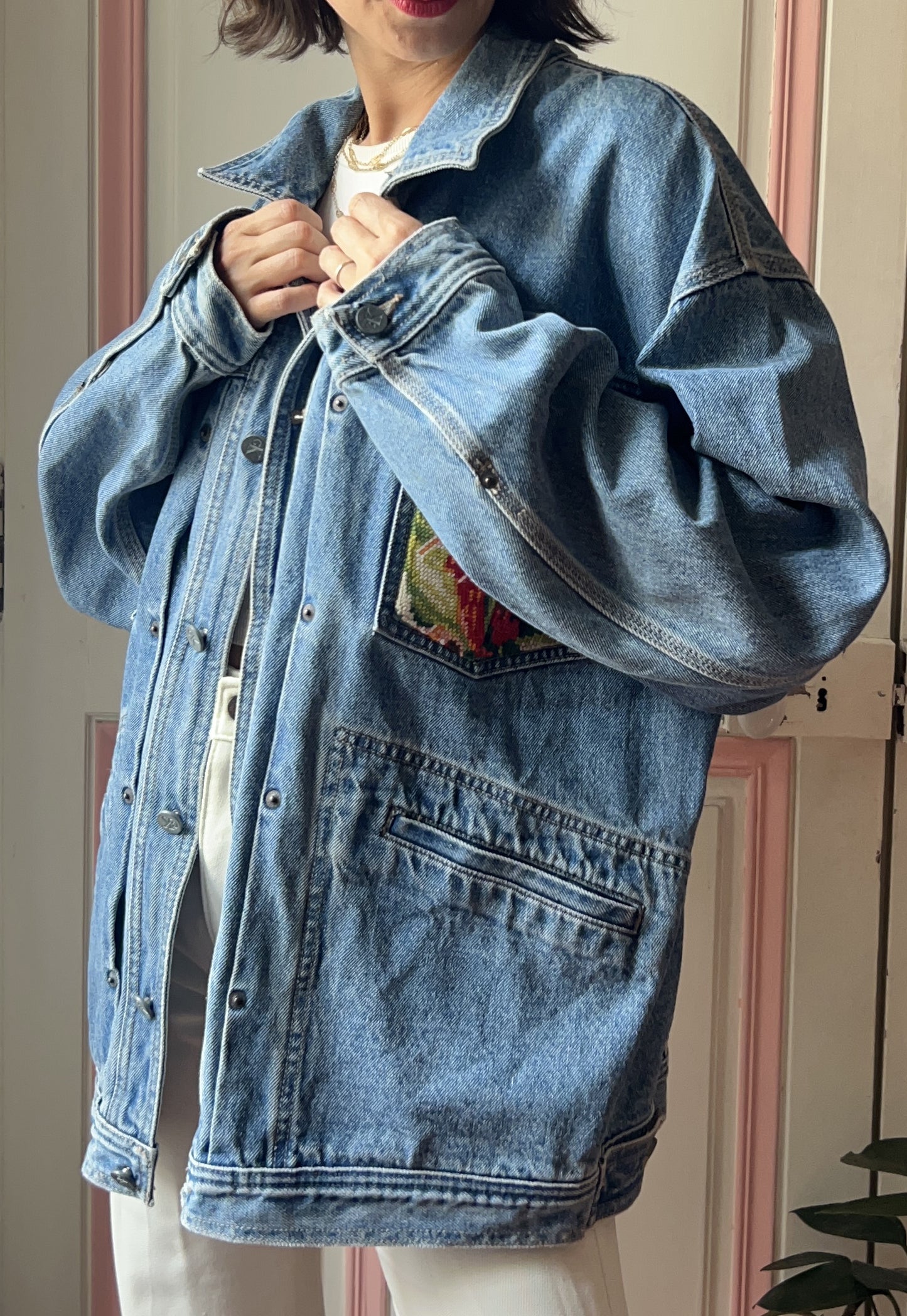 Upcycled jacket Fleurs des champs  (L/XL)