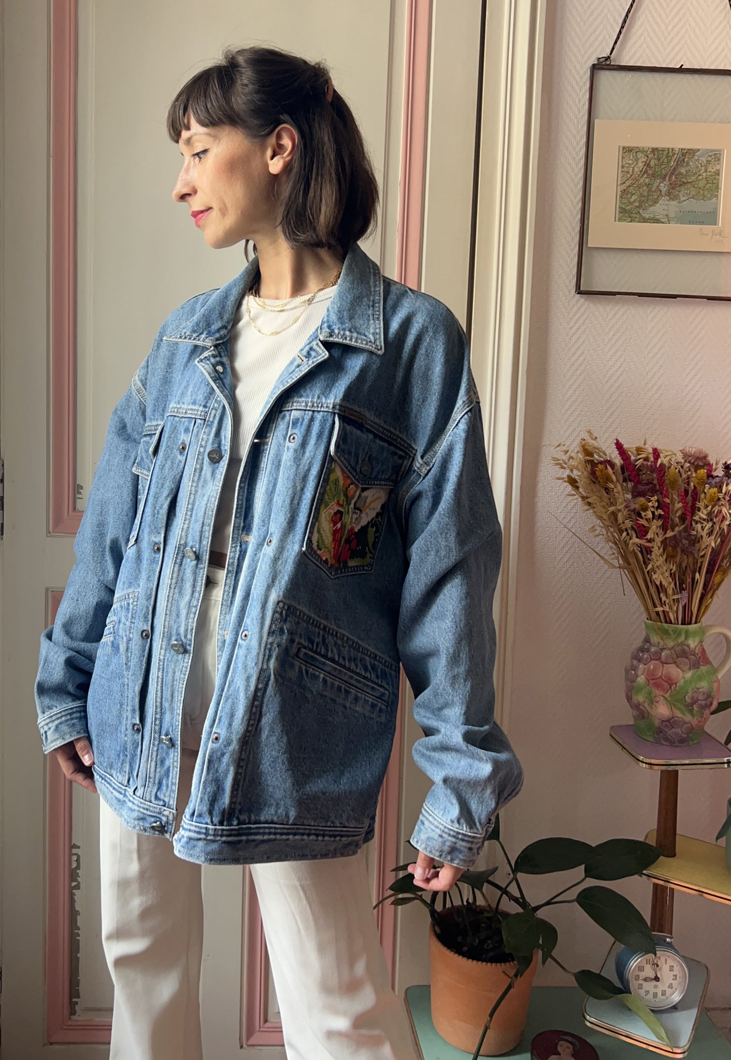 Upcycled jacket Fleurs des champs  (L/XL)
