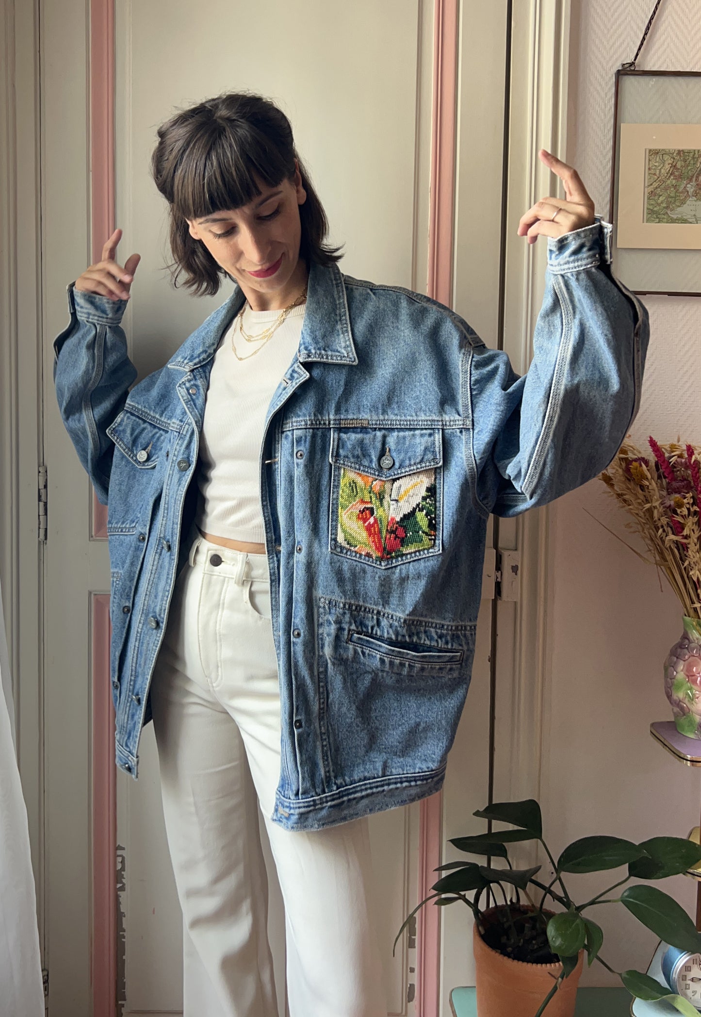 Upcycled jacket Fleurs des champs  (L/XL)