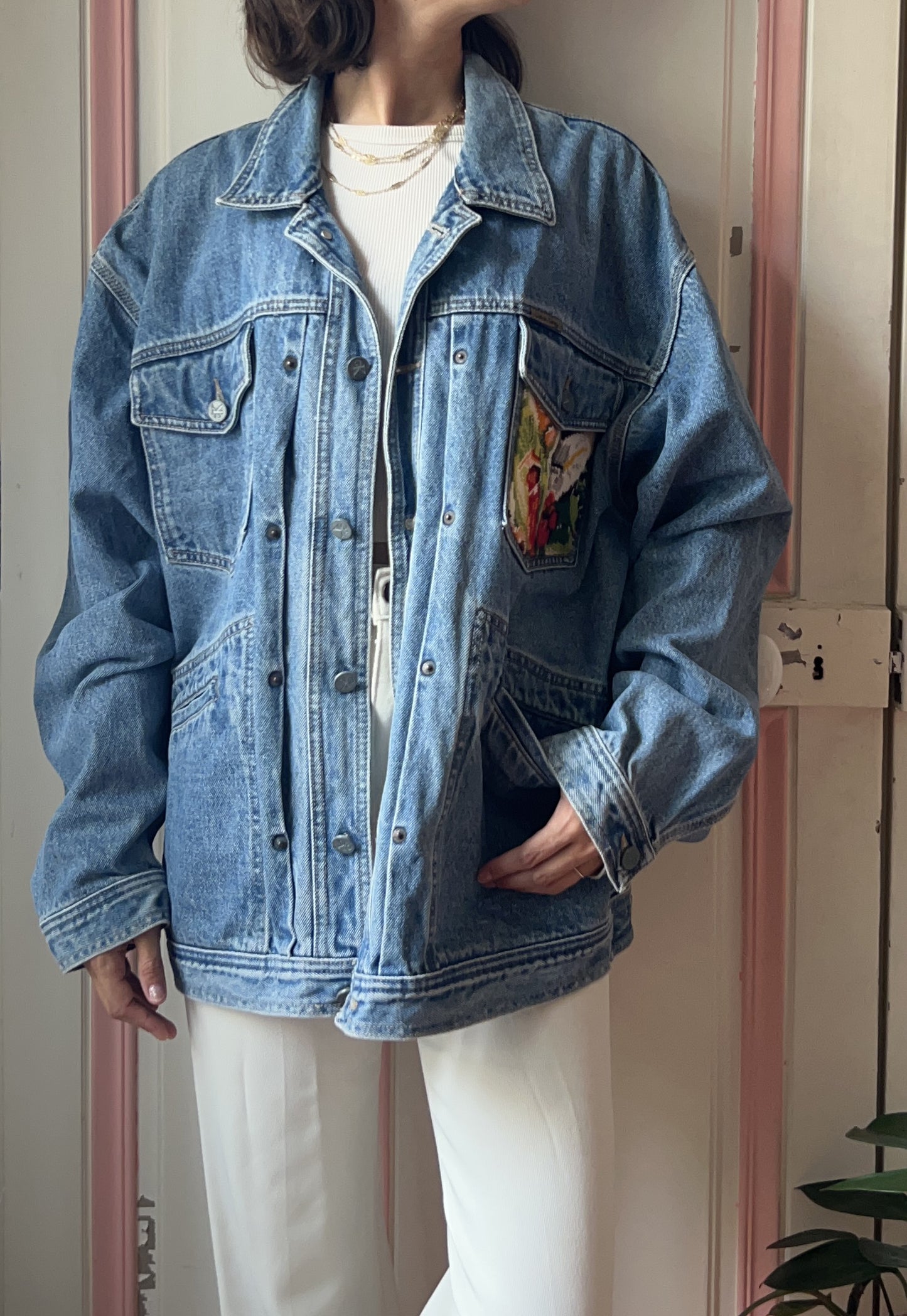 Upcycled jacket Fleurs des champs  (L/XL)