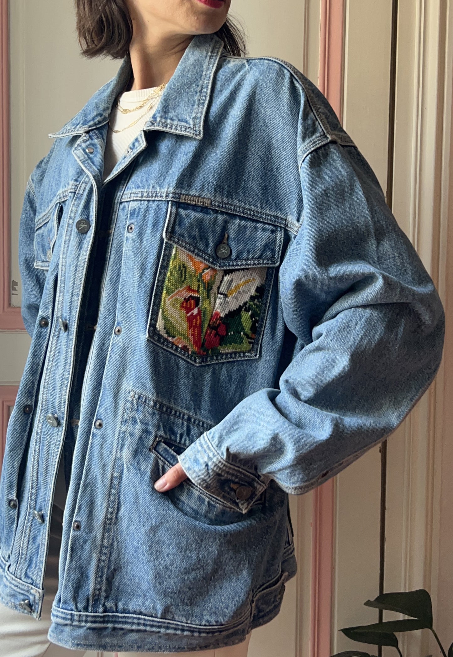 Upcycled jacket Fleurs des champs  (L/XL)