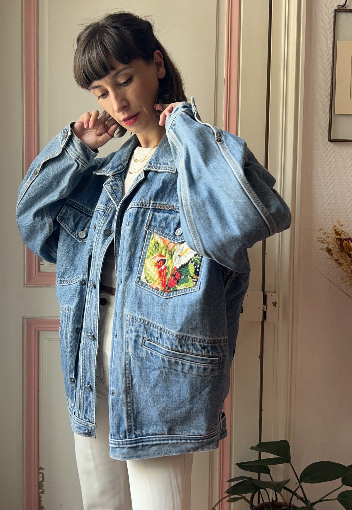 Upcycled jacket Fleurs des champs  (L/XL)