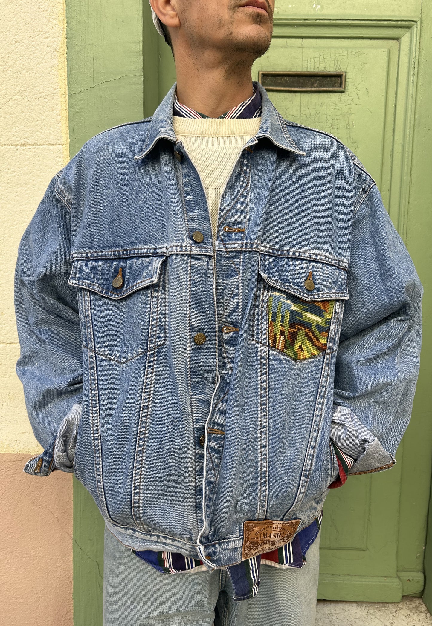 Upcycled jacket Flamingos (XL/XXL)