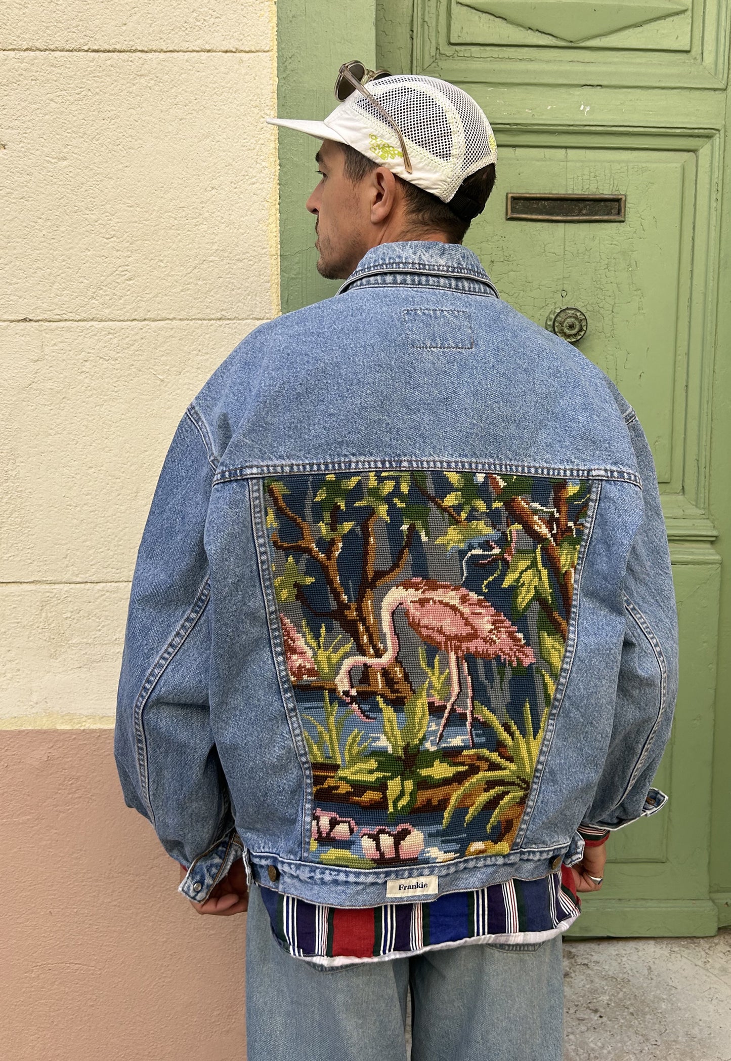 Upcycled jacket Flamingos (XL/XXL)
