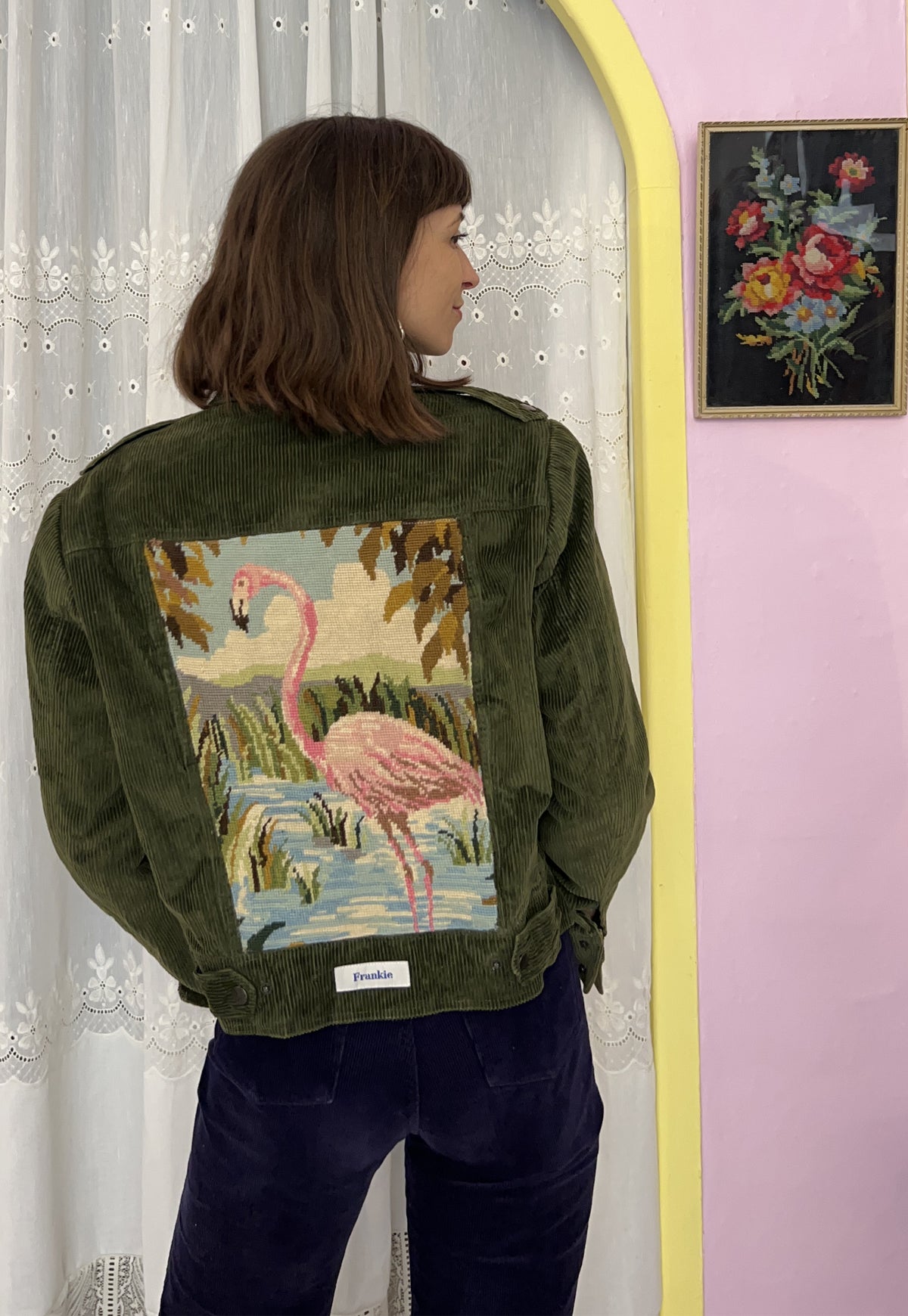 Upcycled jacket Flamingo in the Lagoon (XS/S)