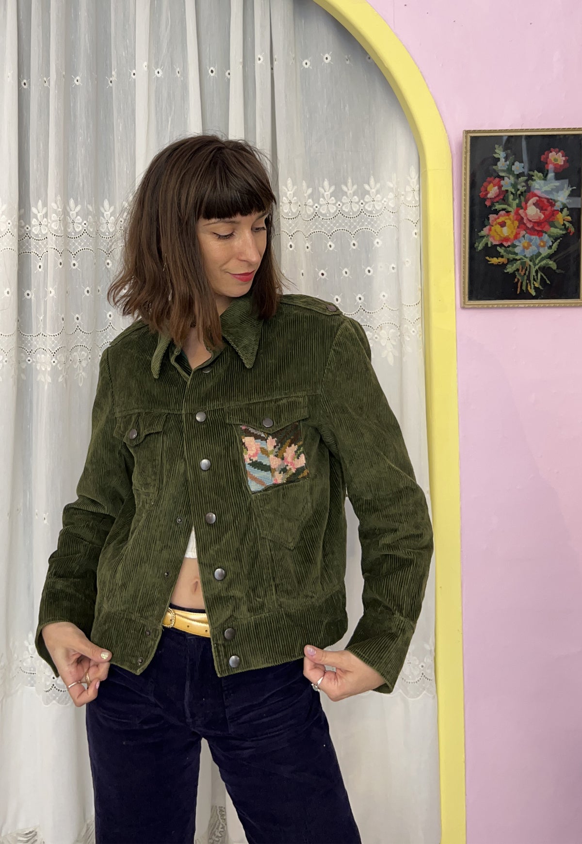 Upcycled jacket Flamingo in the Lagoon (XS/S)