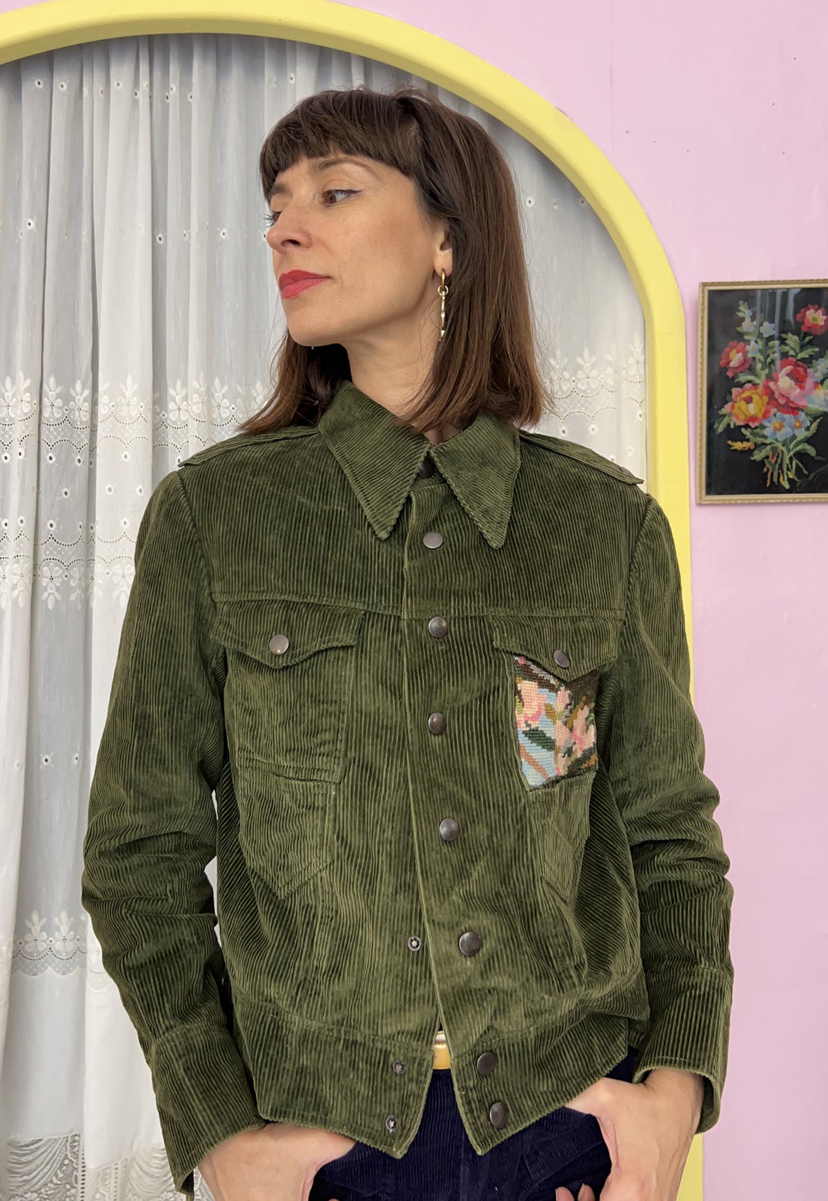 Upcycled jacket Flamingo in the Lagoon (XS/S)