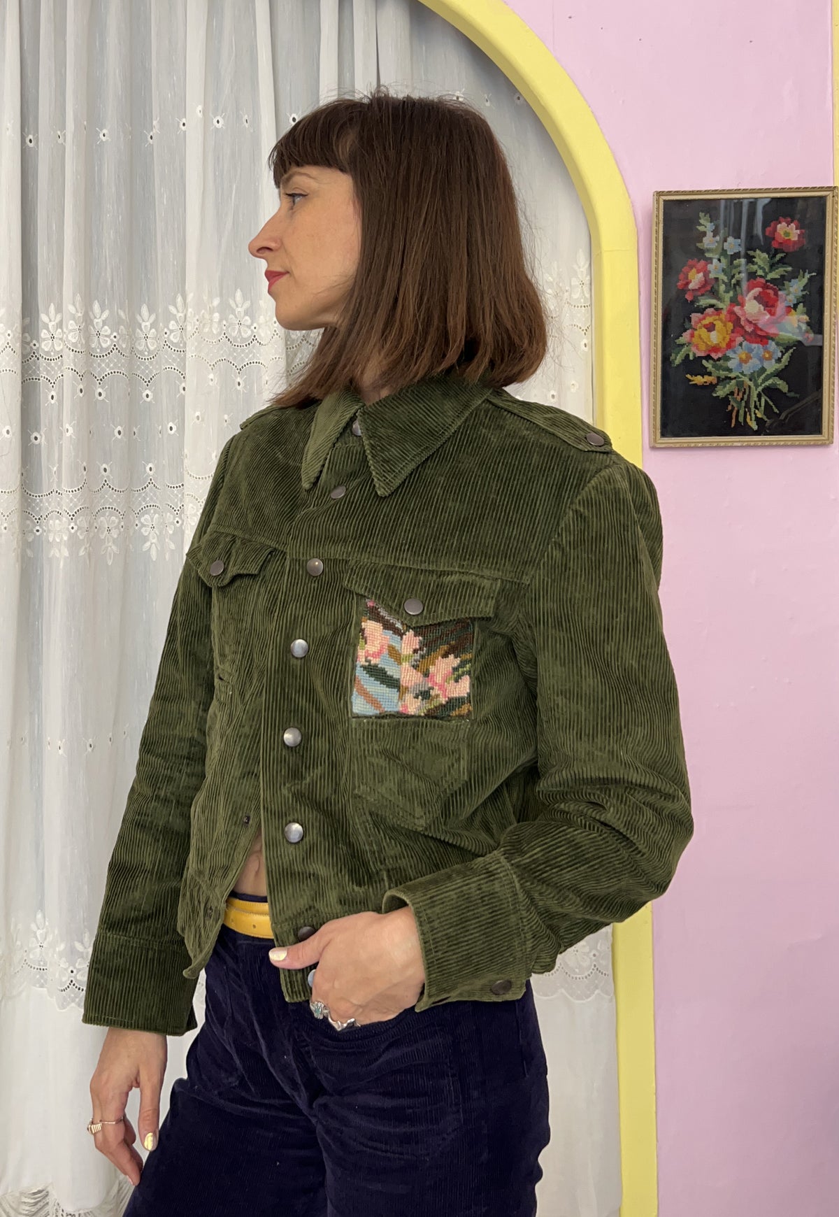 Upcycled jacket Flamingo in the Lagoon (XS/S)