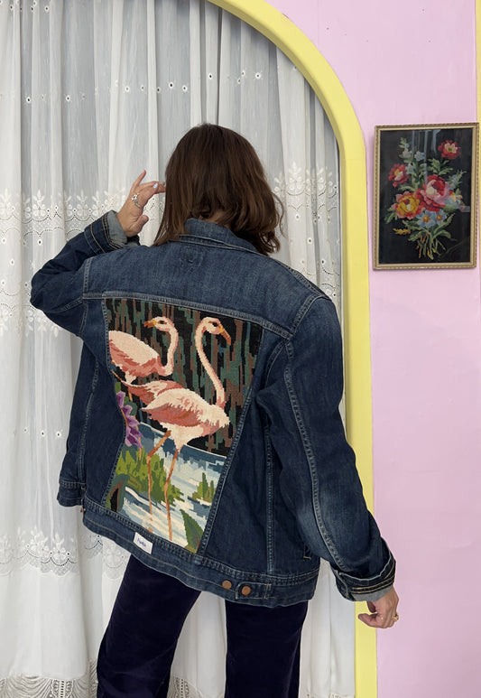 Upcycled jacket Flamingos (XL)