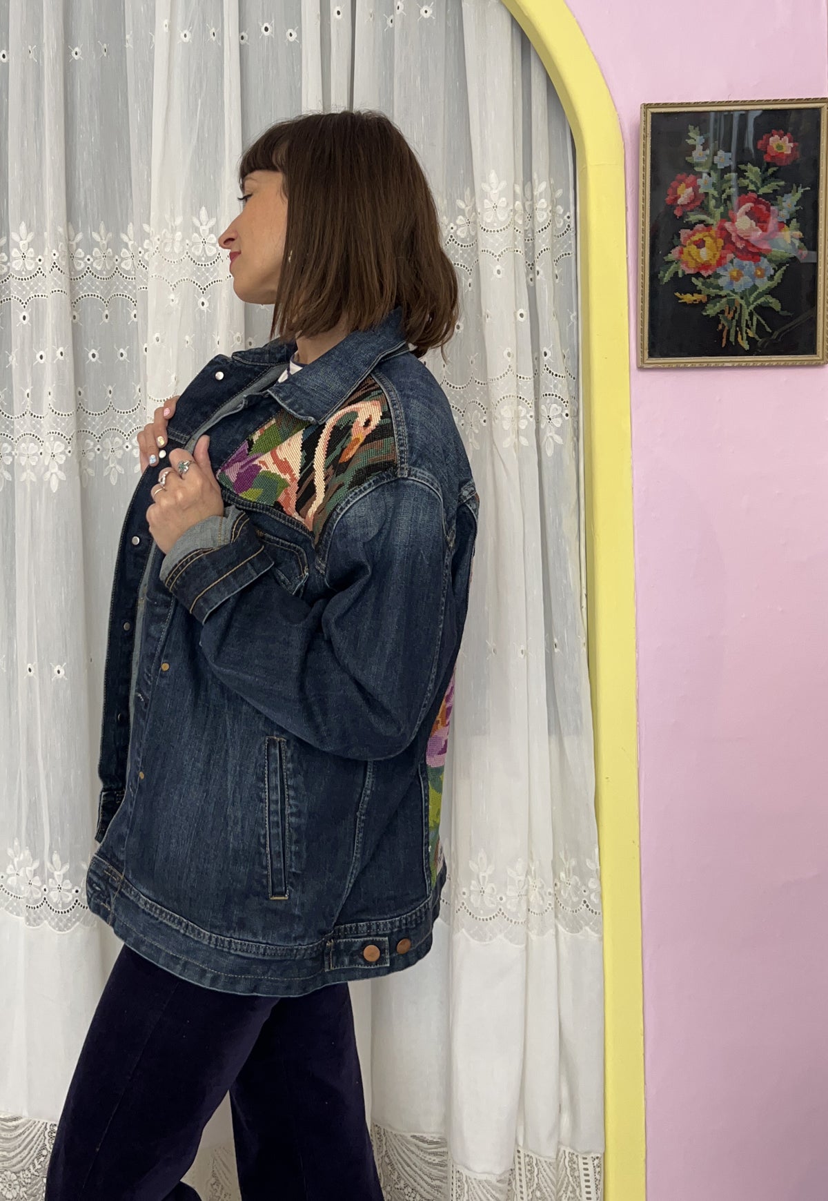 Upcycled jacket Flamingos (XL)