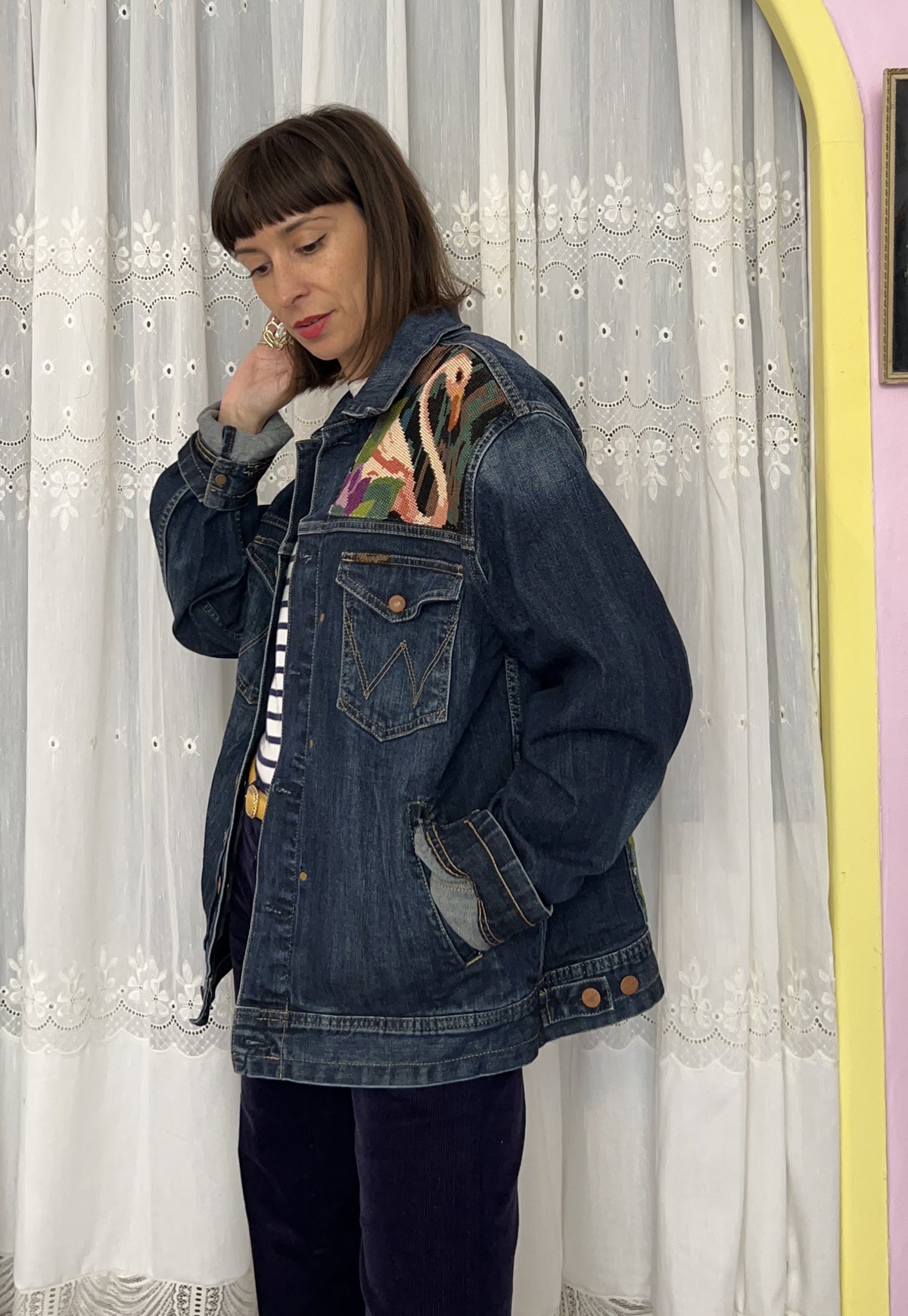 Upcycled jacket Flamingos (XL)