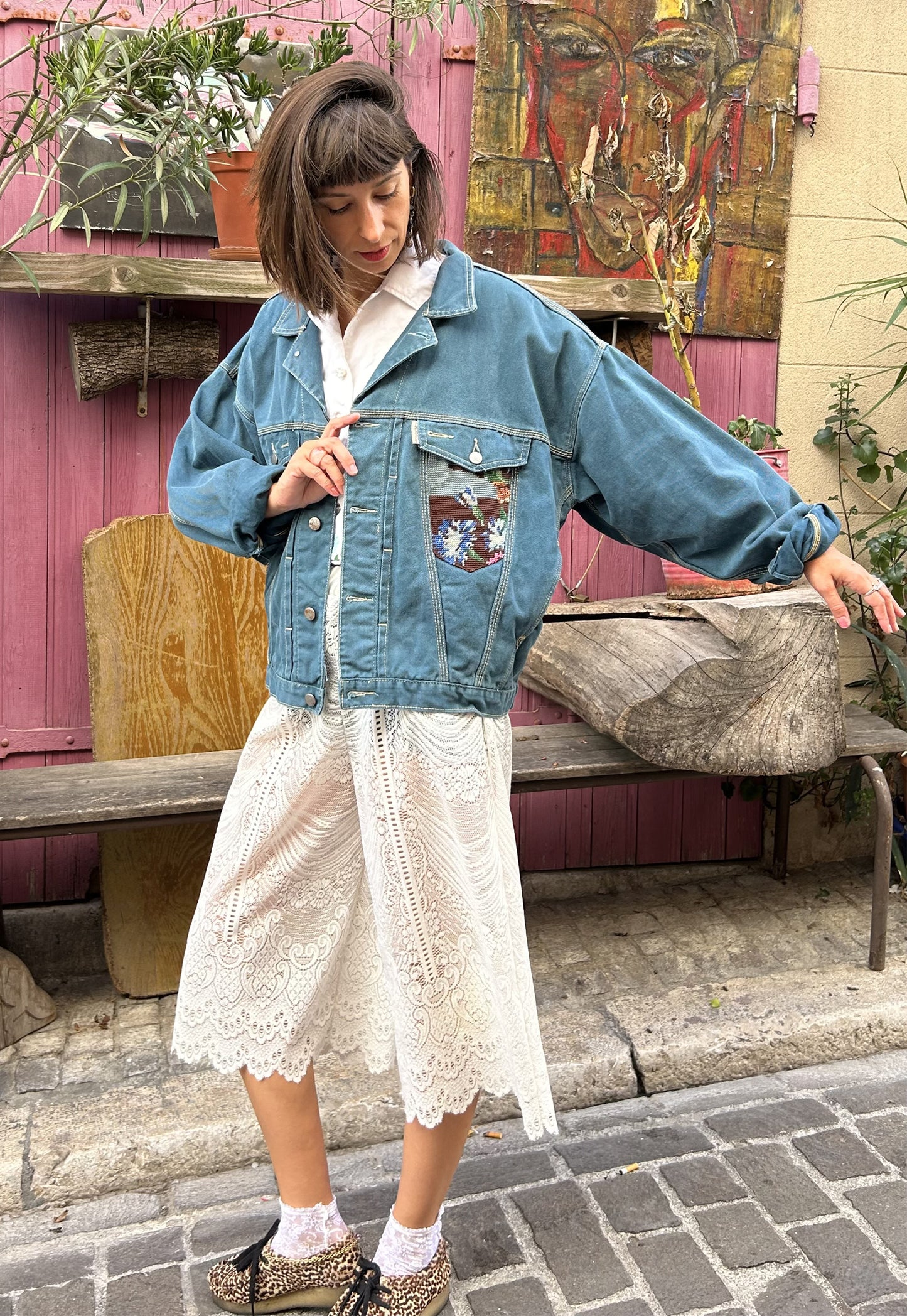 Upcycled jacket Majestic bouquet (L)