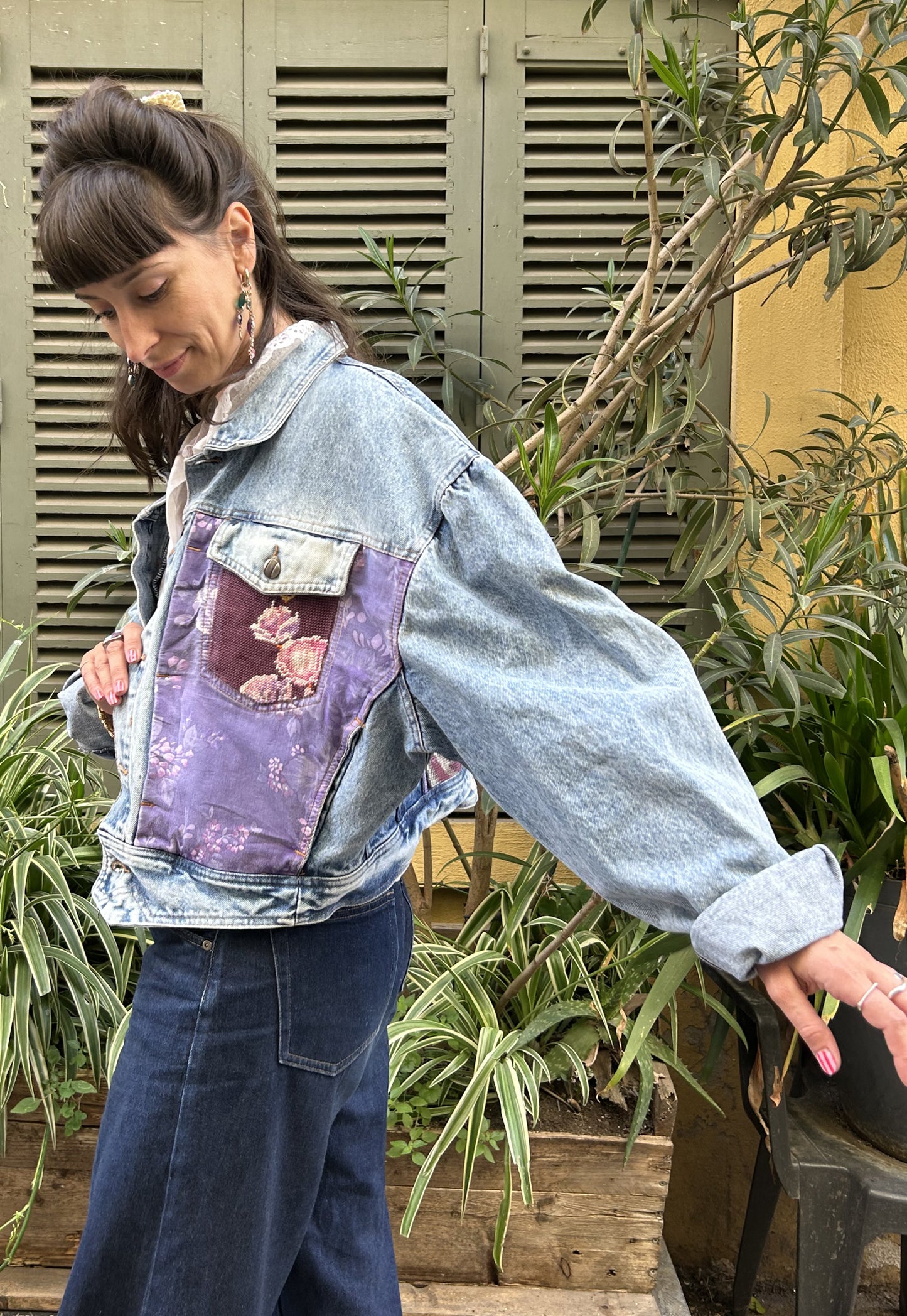 Upcycled jacket Orchids  (M/L)