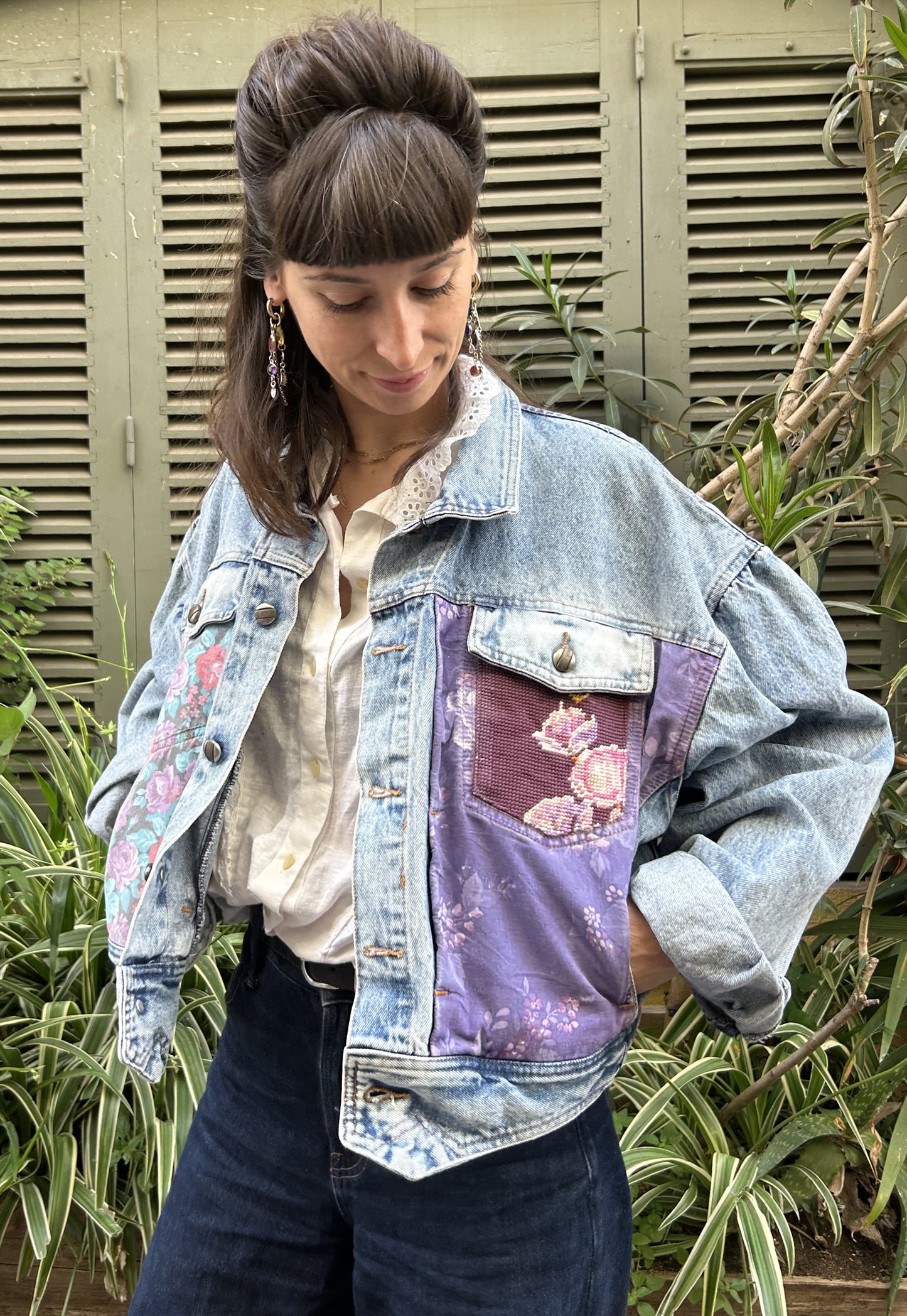 Upcycled jacket Orchids  (M/L)