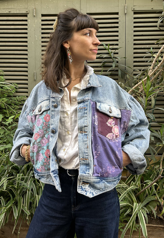 Upcycled jacket Orchids  (M/L)