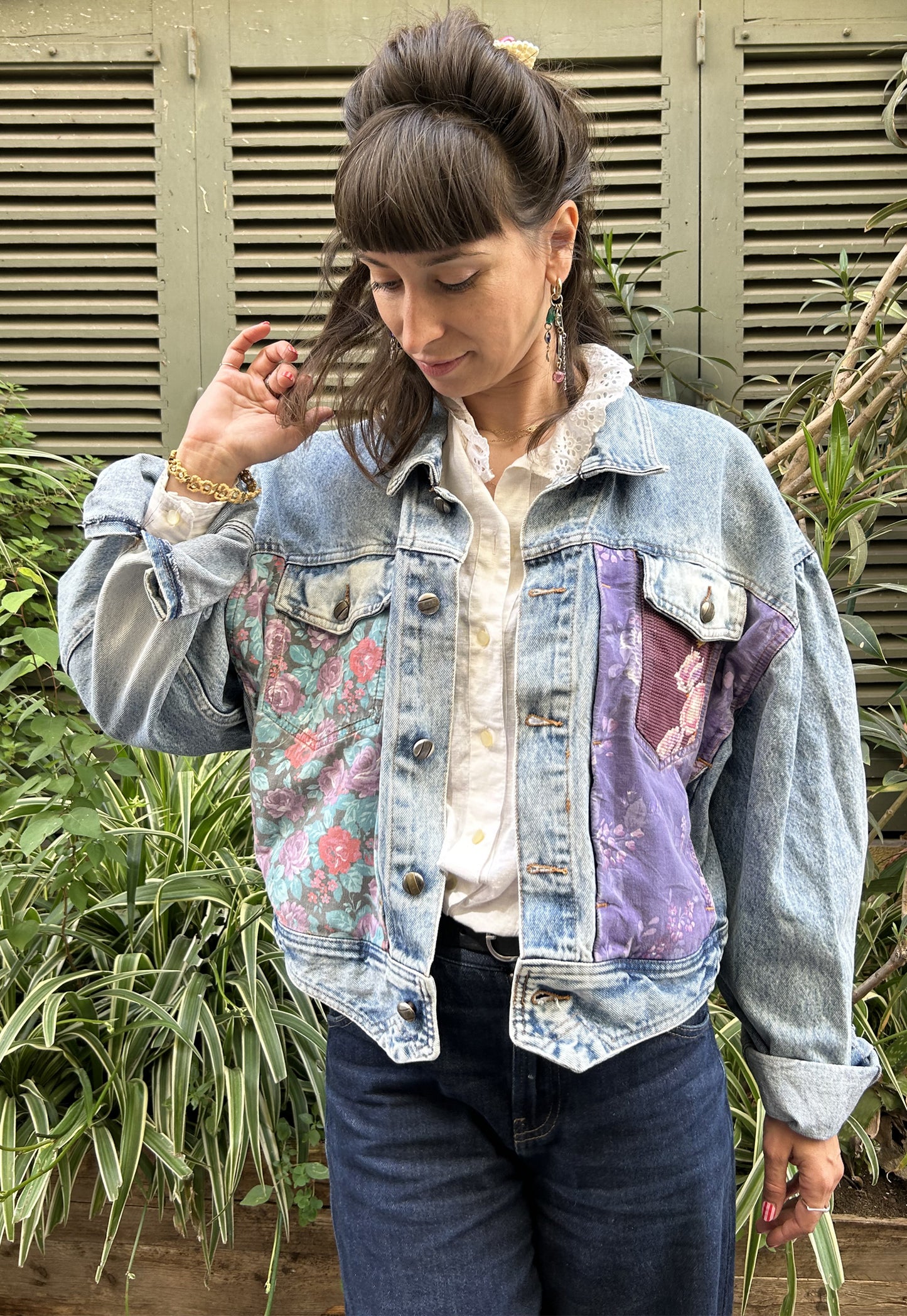 Upcycled jacket Orchids  (M/L)