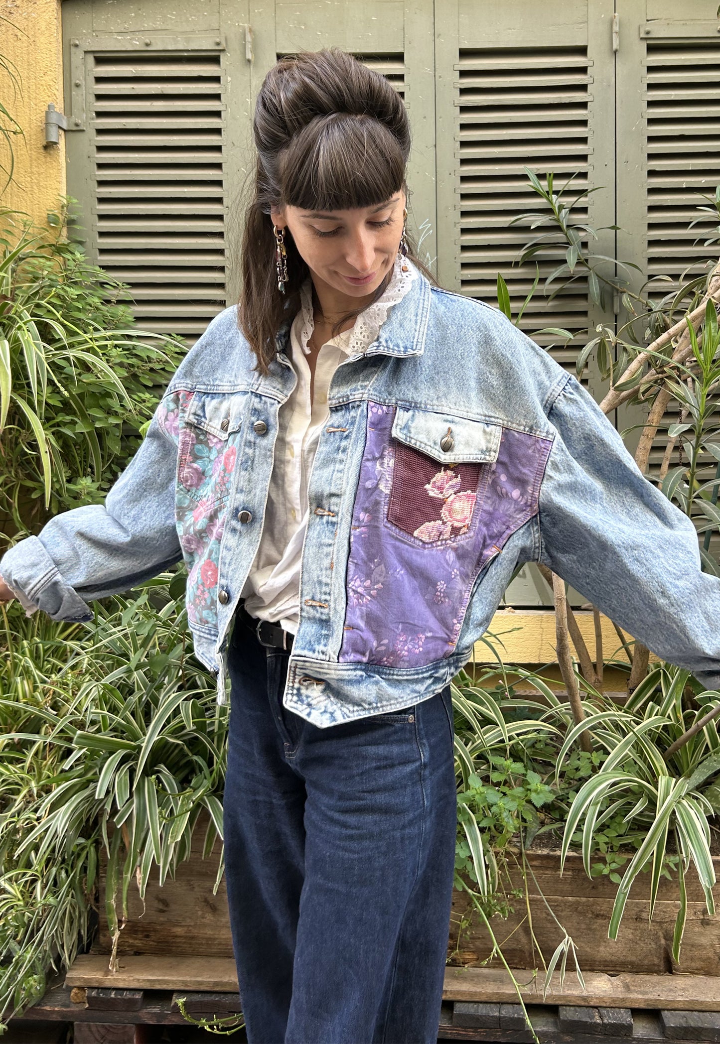 Upcycled jacket Orchids  (M/L)