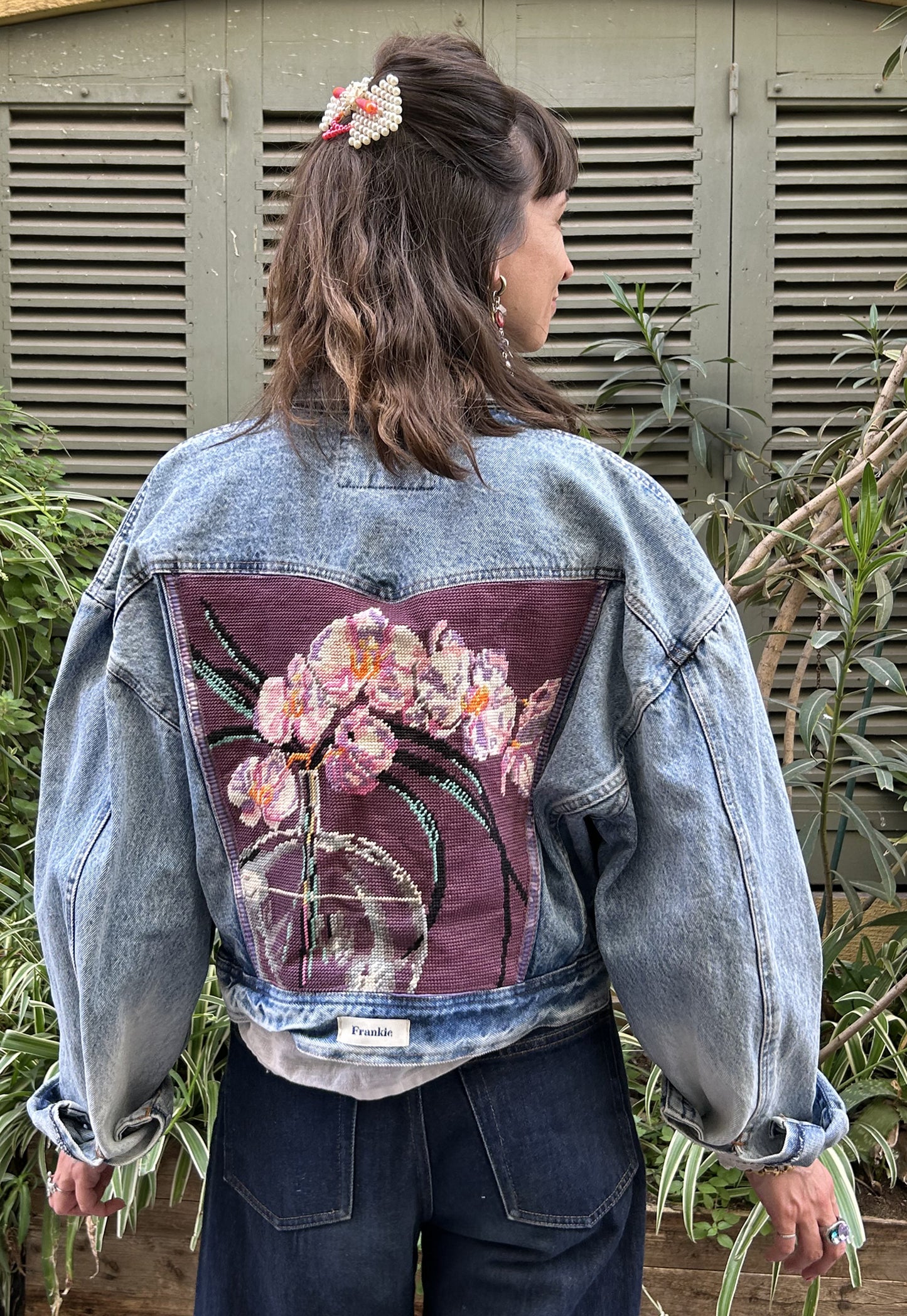 Upcycled jacket Orchids  (M/L)