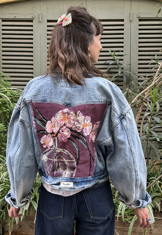Upcycled jacket Orchids  (M/L)