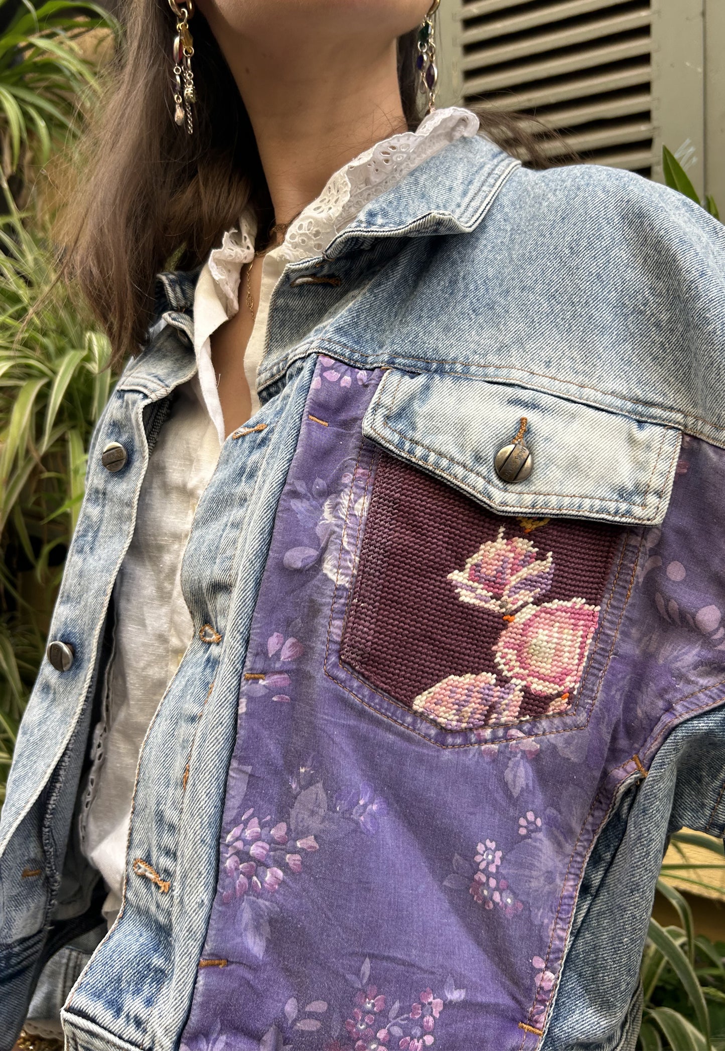 Upcycled jacket Orchids  (M/L)