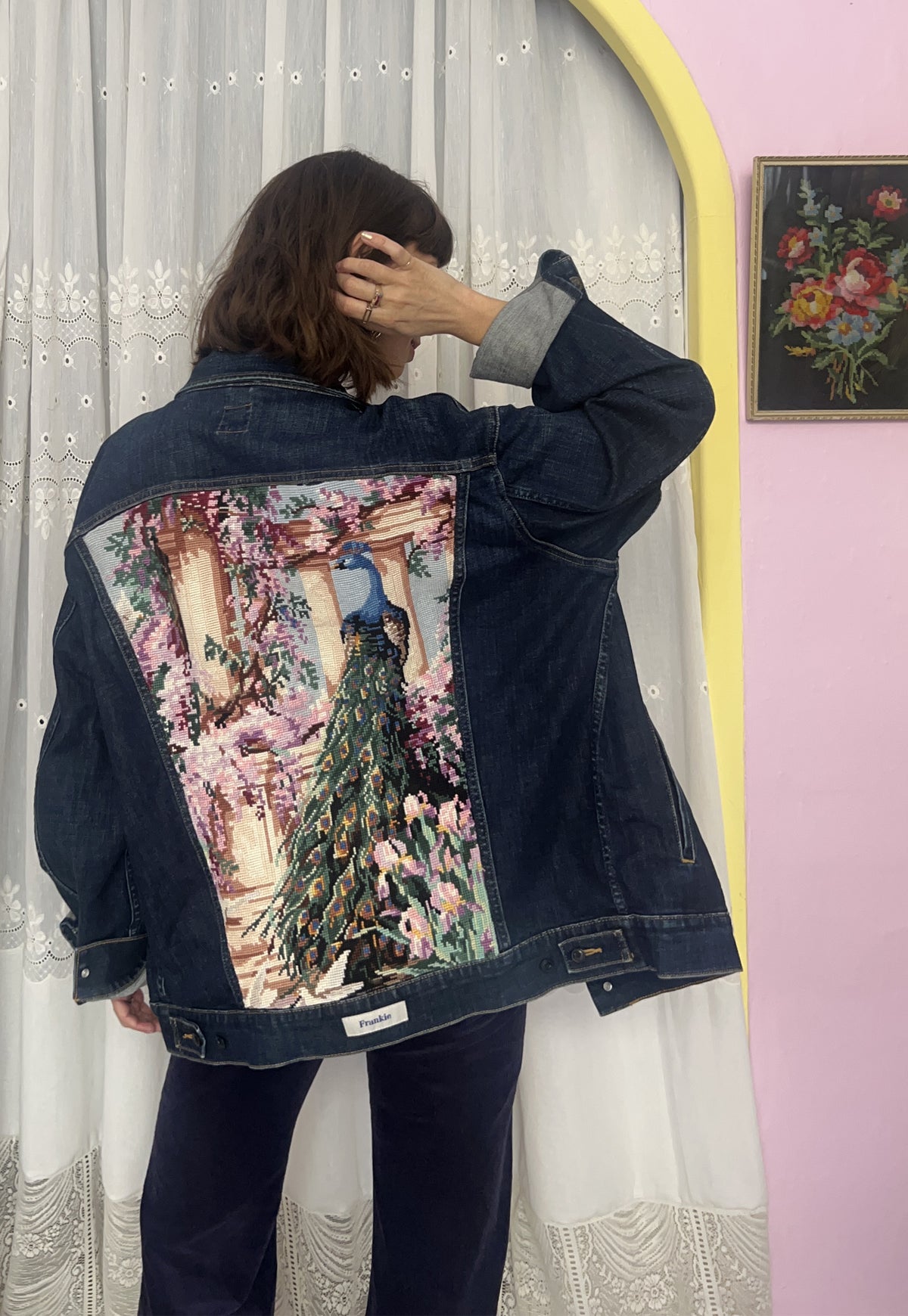 Upcycled jacket Peacock and Wisteria (XL)