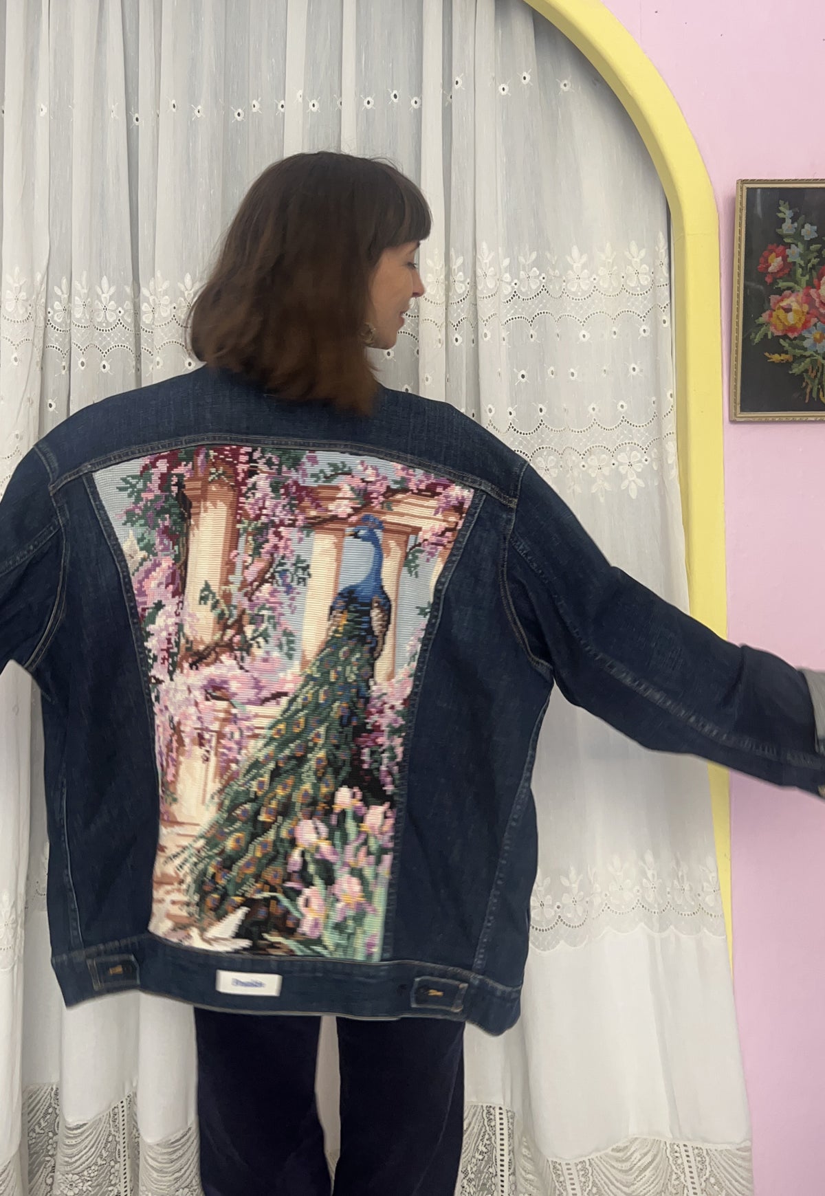 Upcycled jacket Peacock and Wisteria (XL)