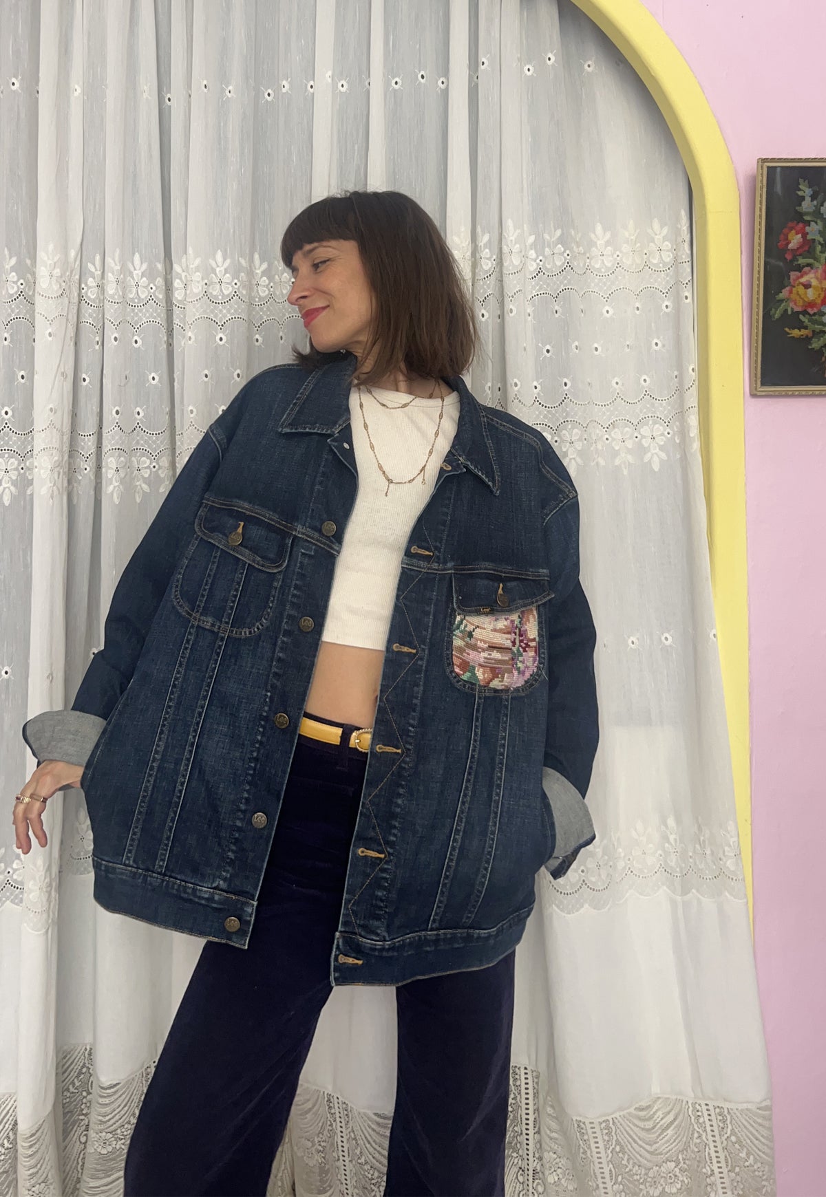 Upcycled jacket Peacock and Wisteria (XL)