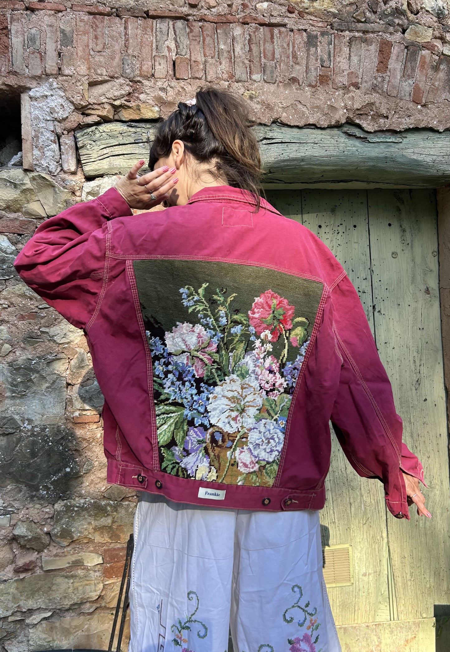 Upcycled jacket Peonies (M/L)