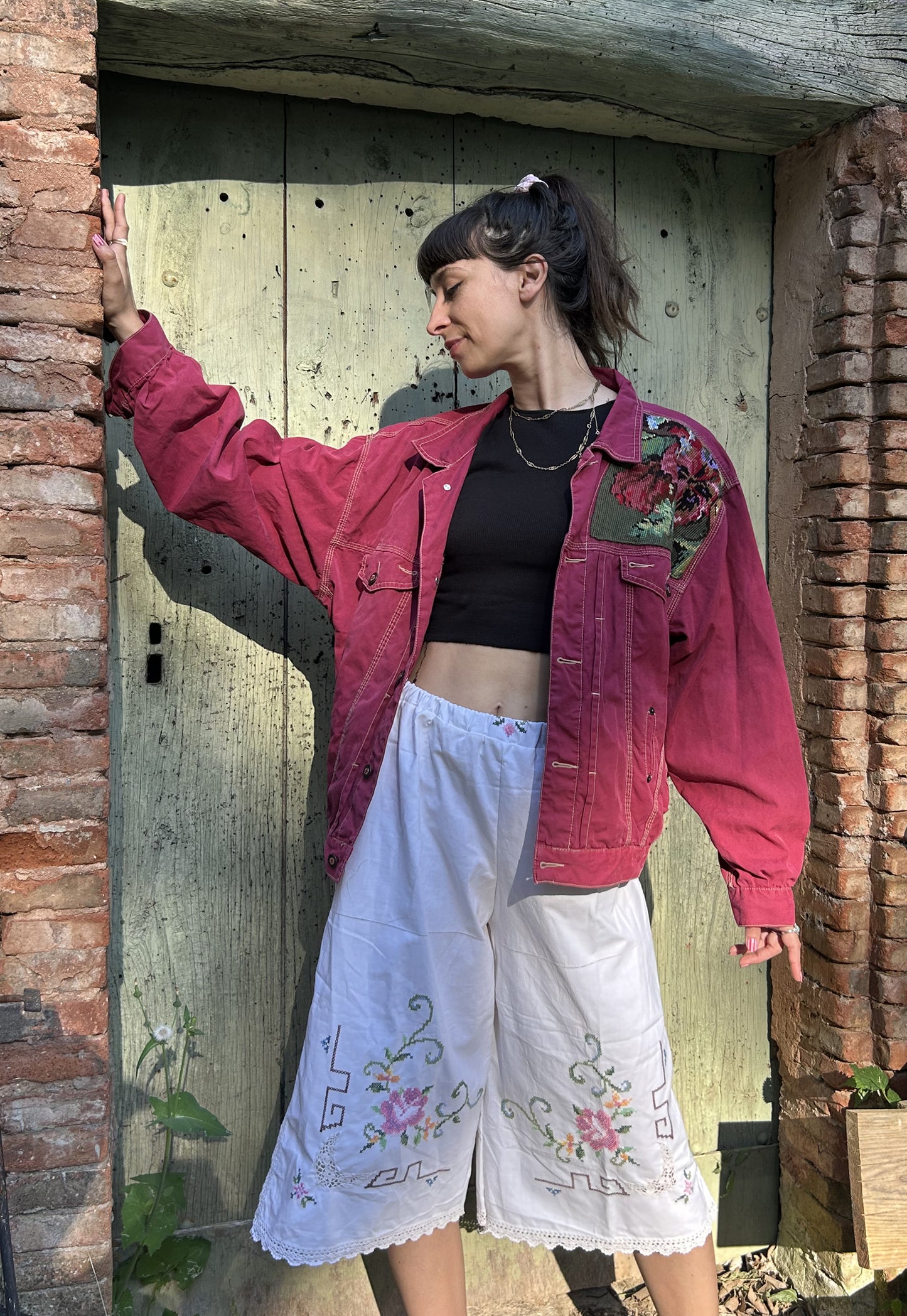 Upcycled jacket Peonies (M/L)