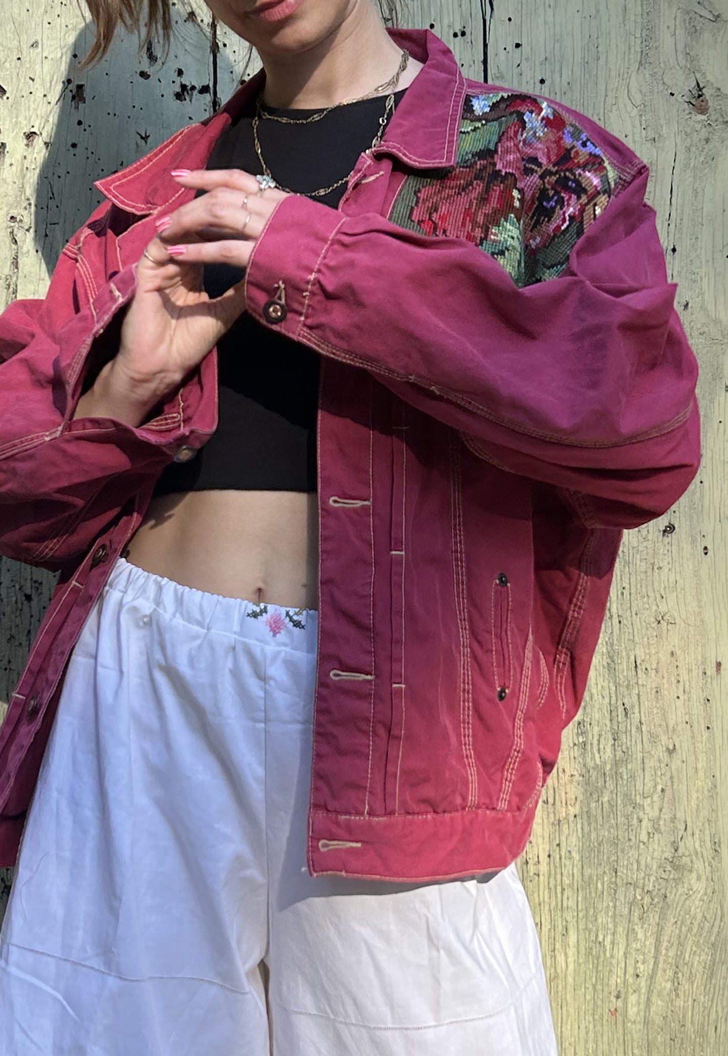 Upcycled jacket Peonies (M/L)