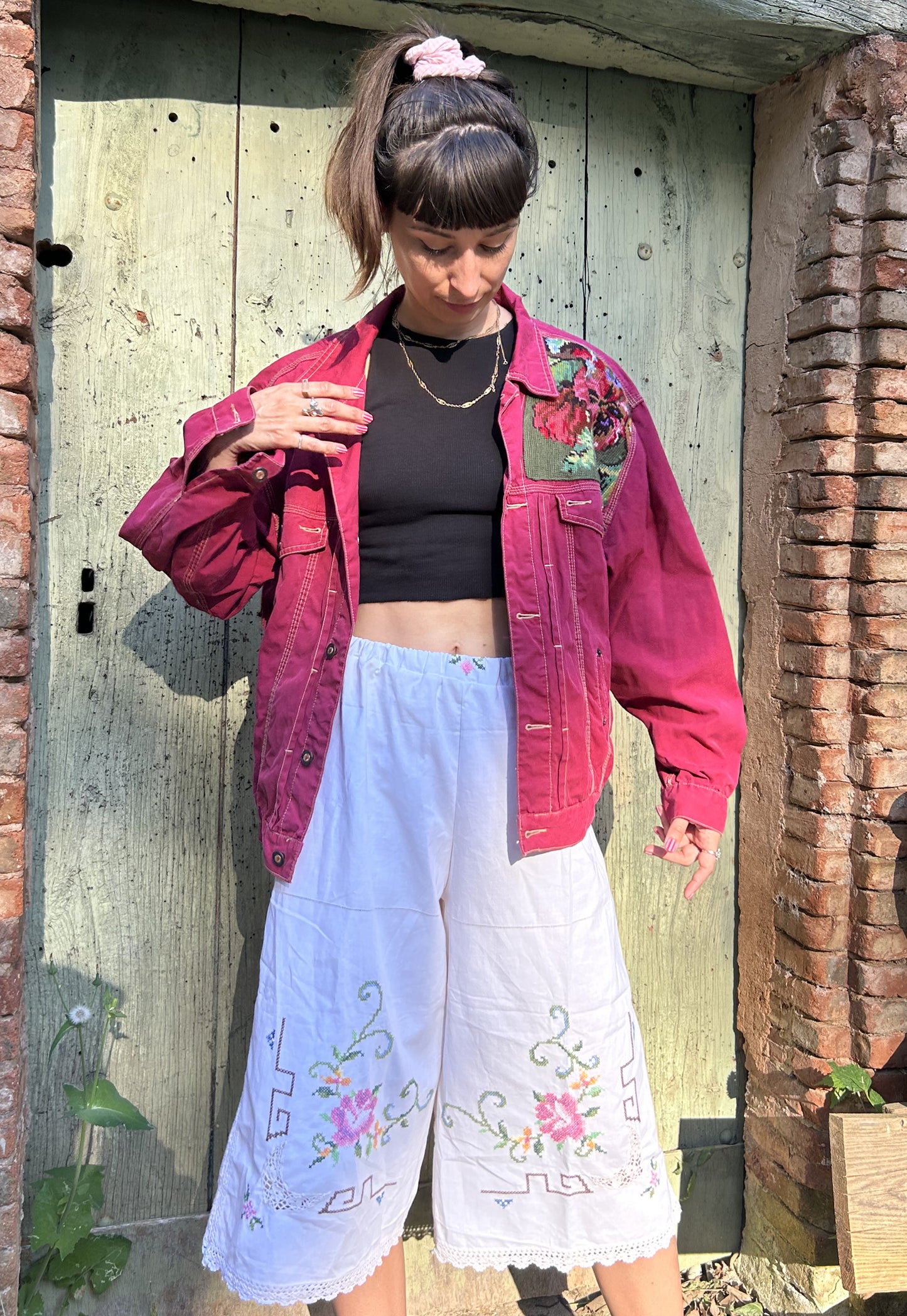 Upcycled jacket Peonies (M/L)