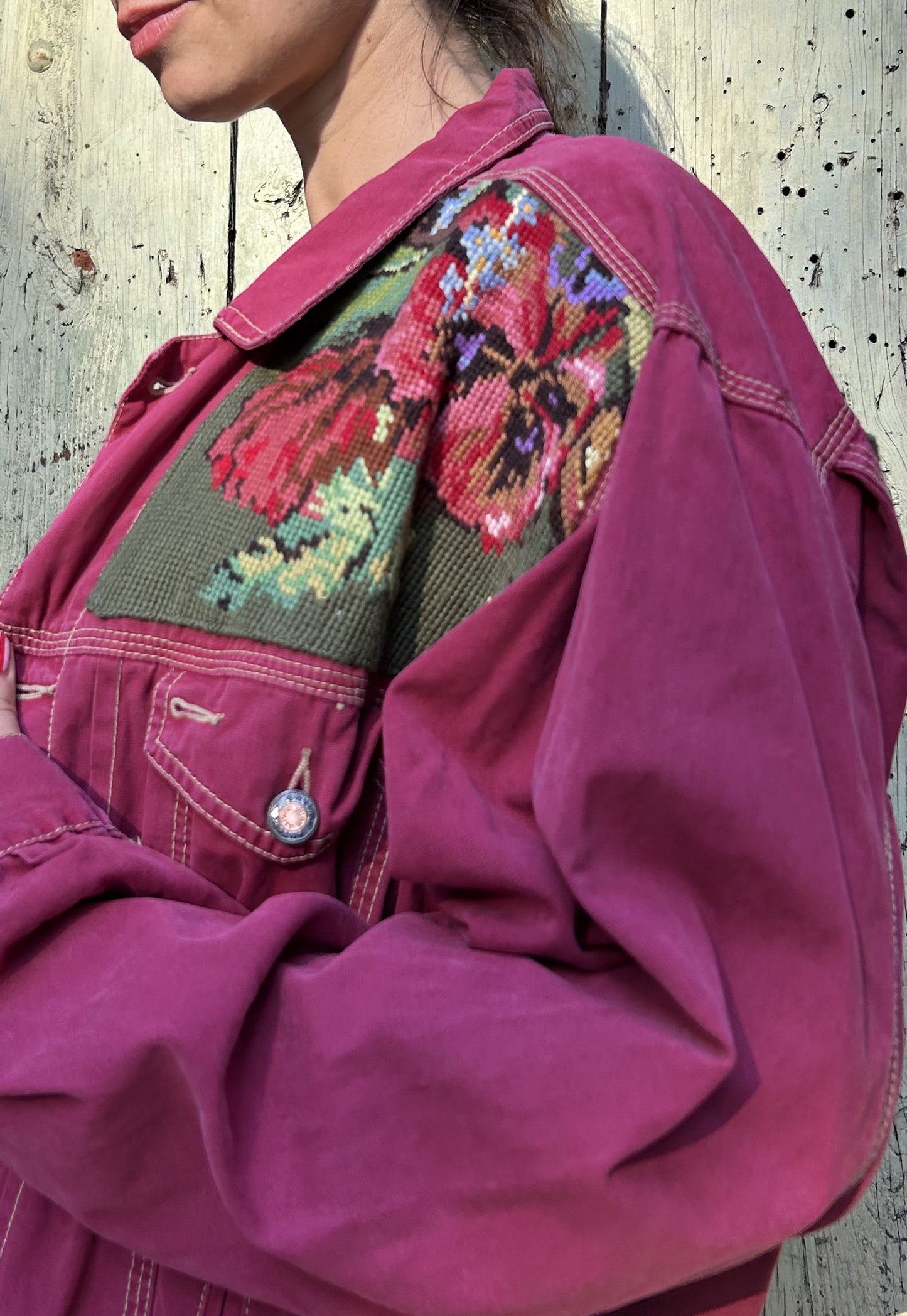 Upcycled jacket Peonies (M/L)