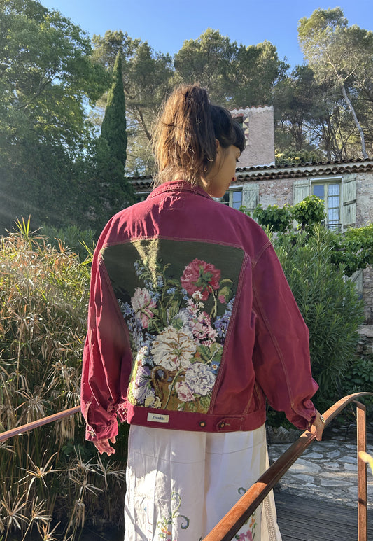 Upcycled jacket Peonies (M/L)