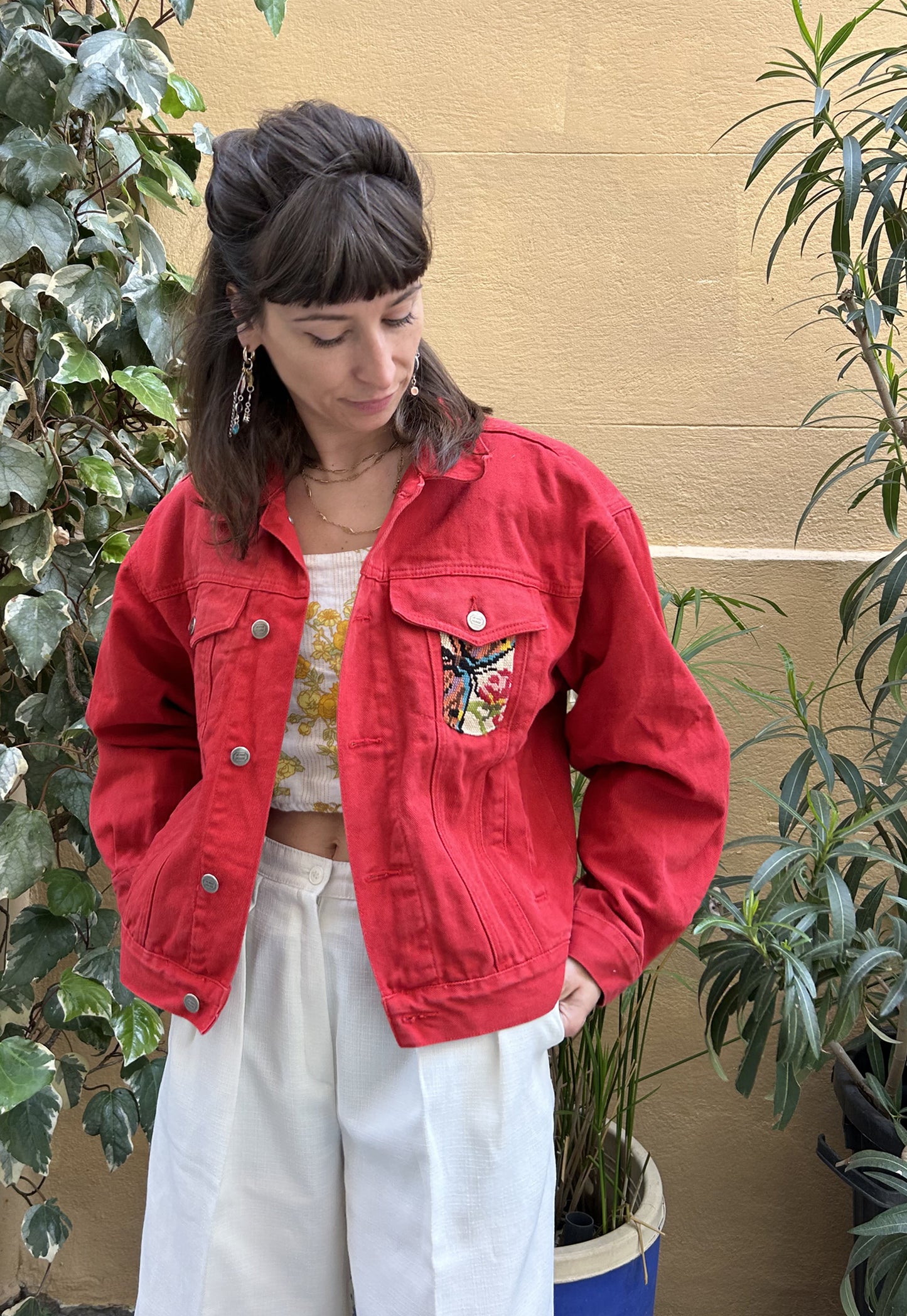 Upcycled jacket Poppies (M)