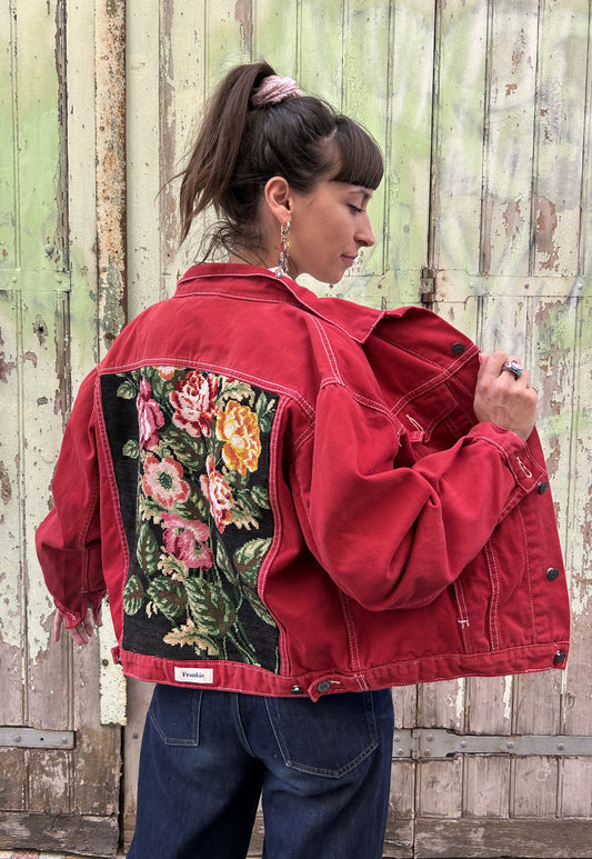 Upcycled jacket red roses (M/L)