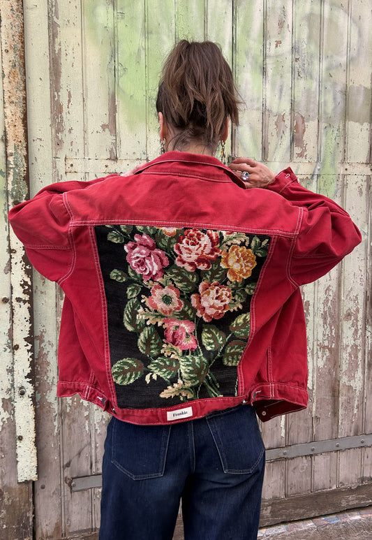 Upcycled jacket red roses (M/L)