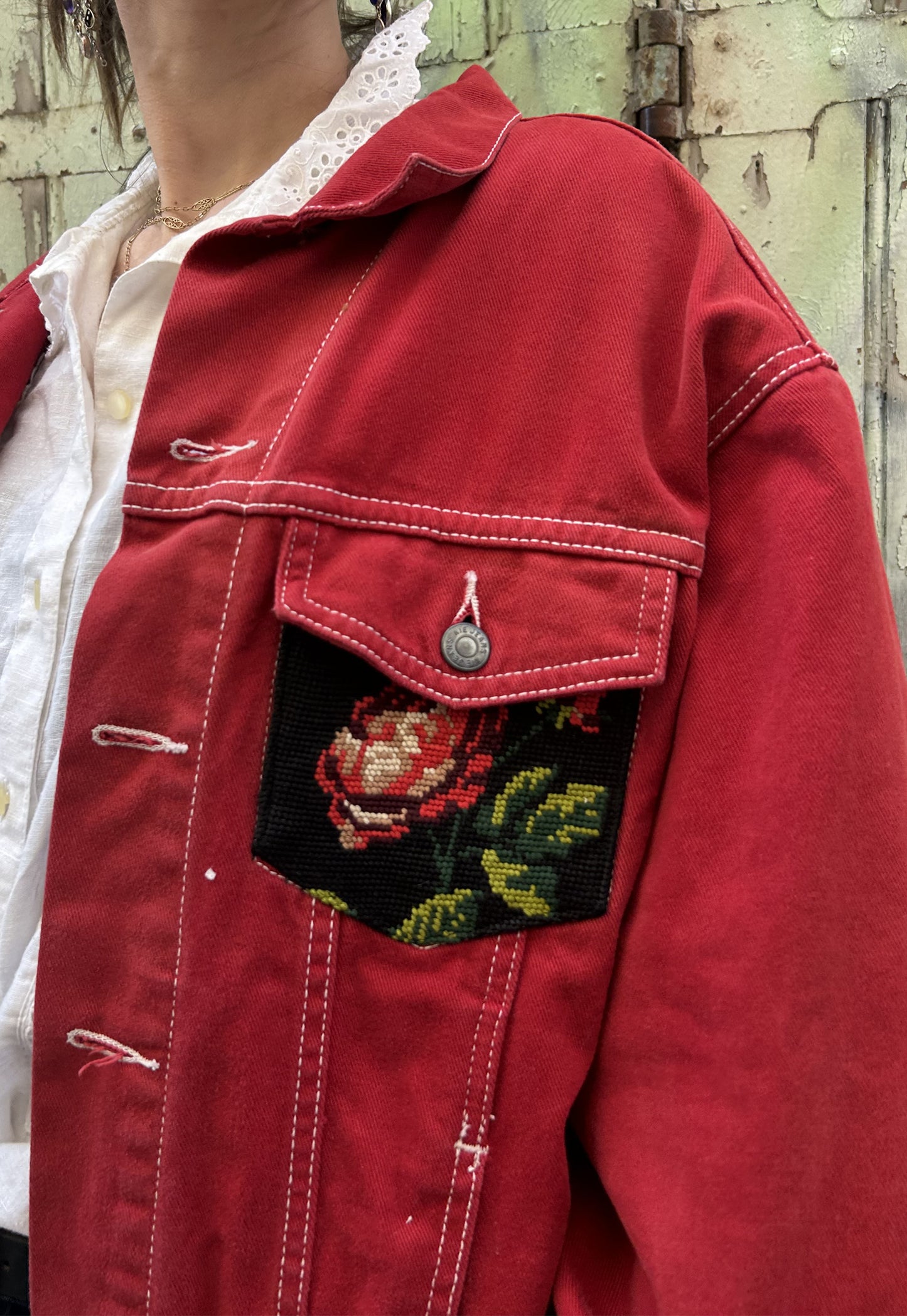 Upcycled jacket red roses (M/L)