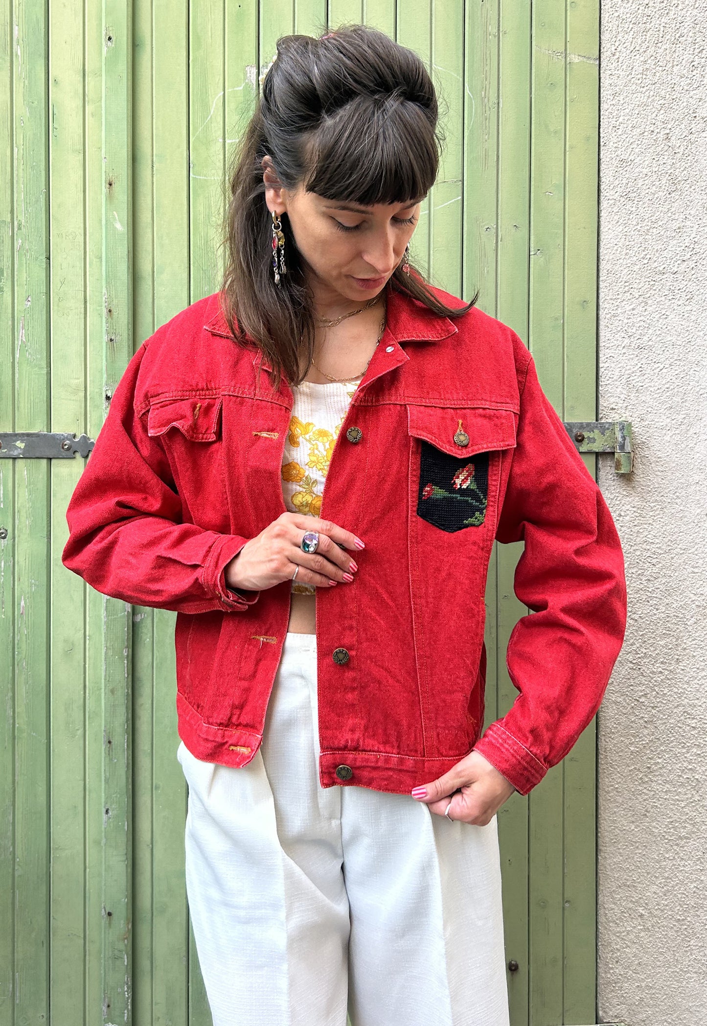 Upcycled jacket Fleurs des champs (S)