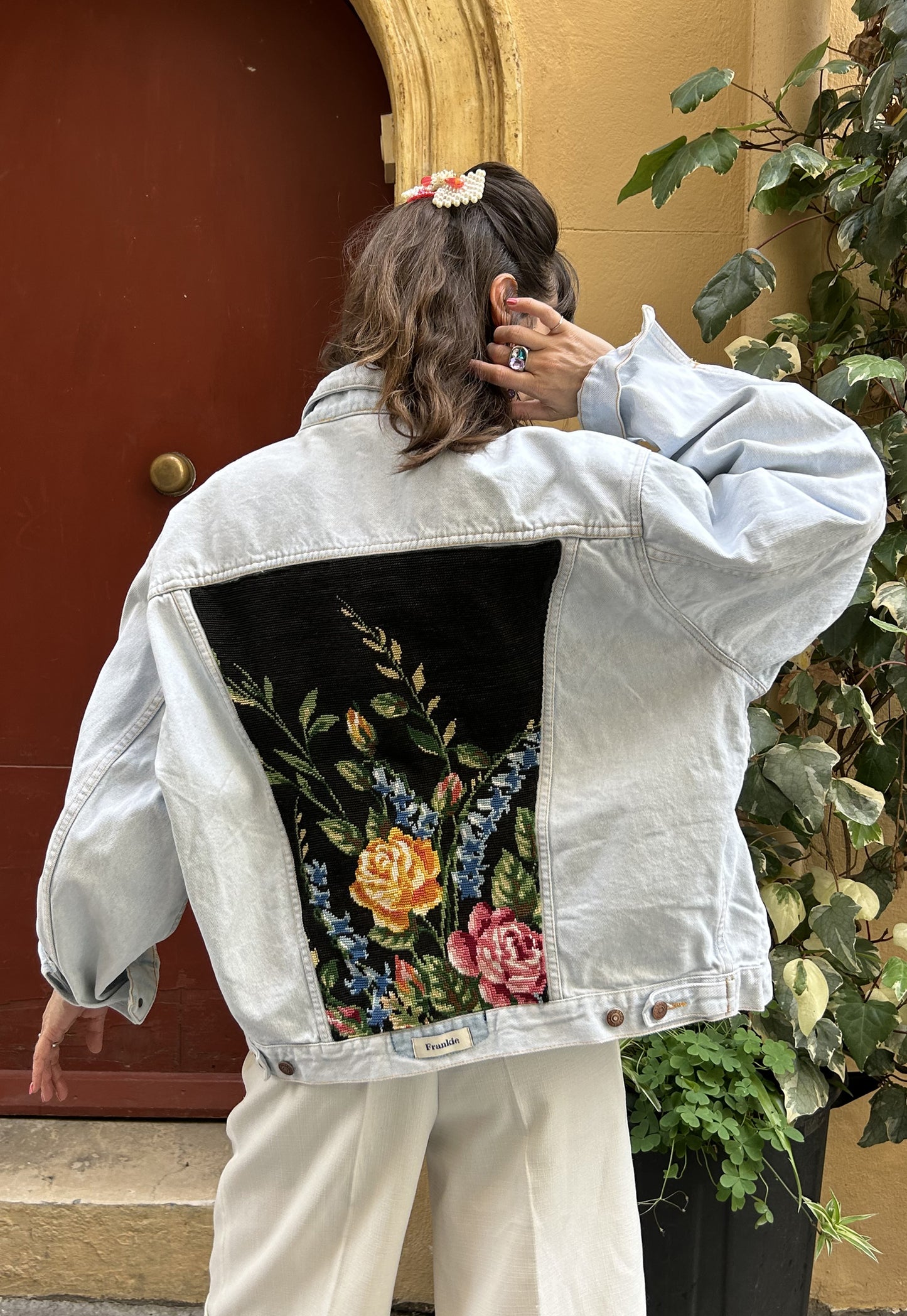 Upcycled jacket wild roses (L/XL)