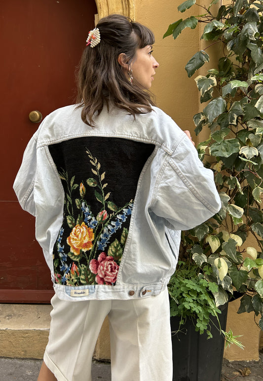 Upcycled jacket wild roses (L/XL)