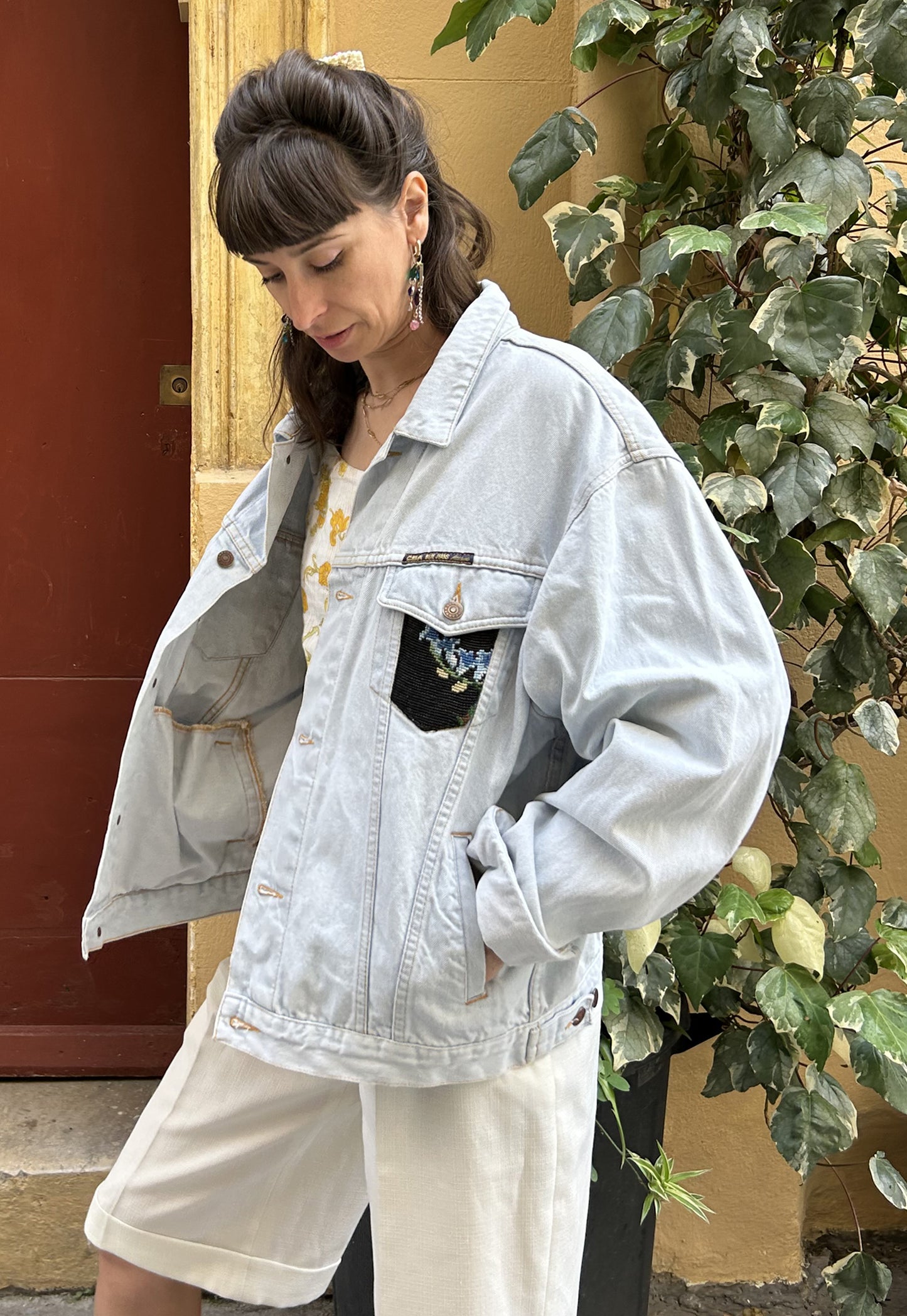 Upcycled jacket wild roses (L/XL)