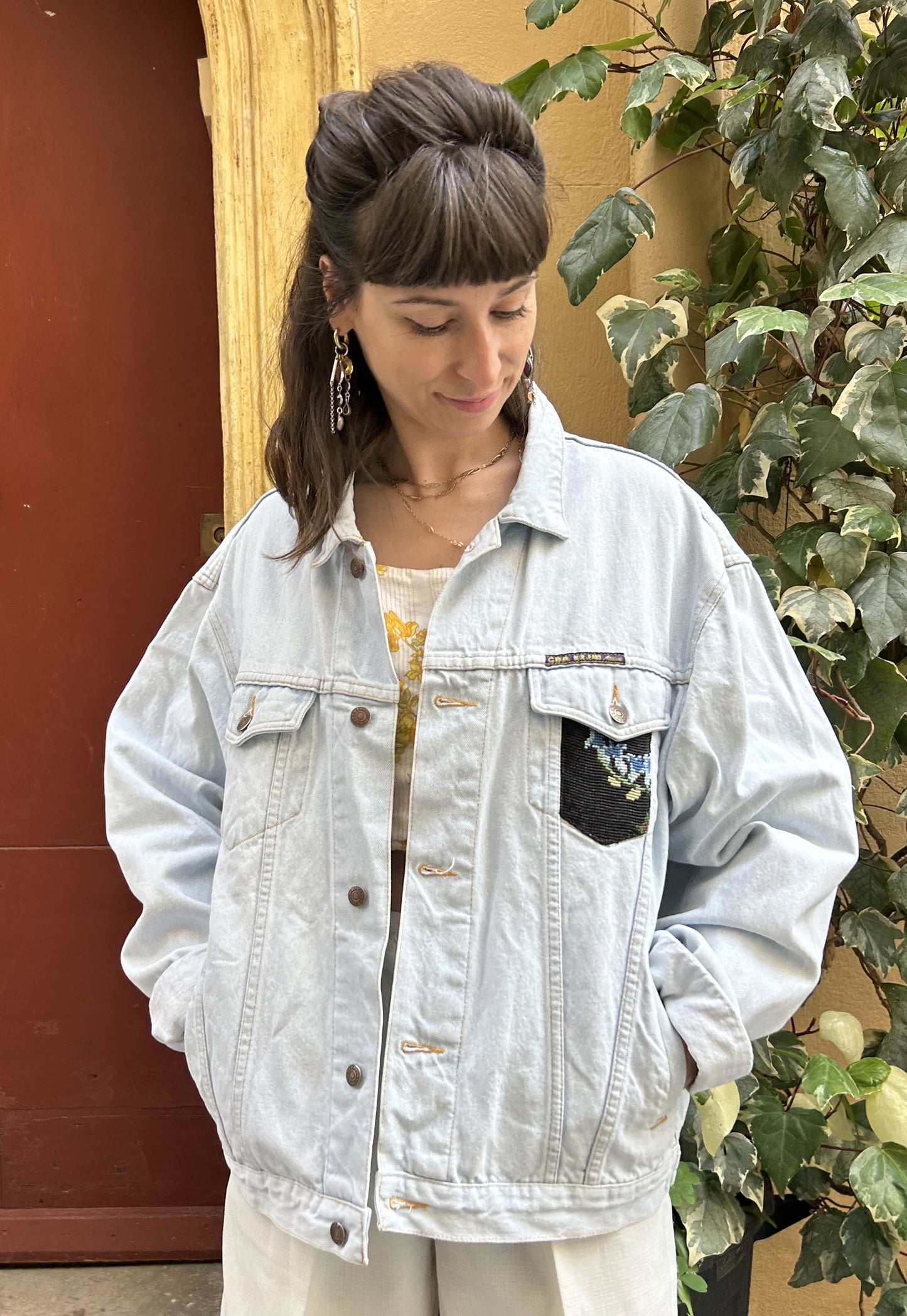 Upcycled jacket wild roses (L/XL)